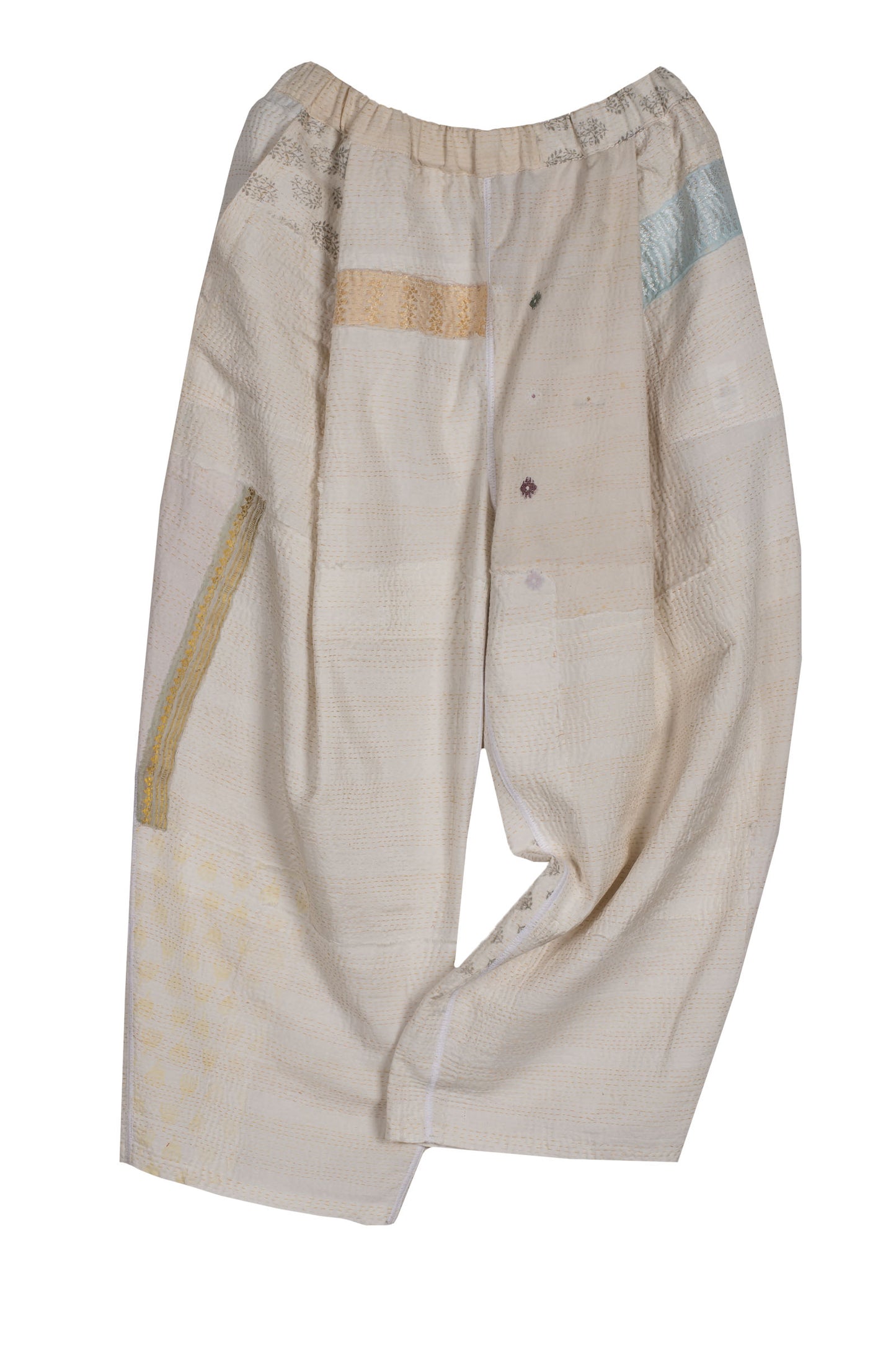 FRAYED PATCH KANTHA BAGGY PANTS - fi2642-ivy -