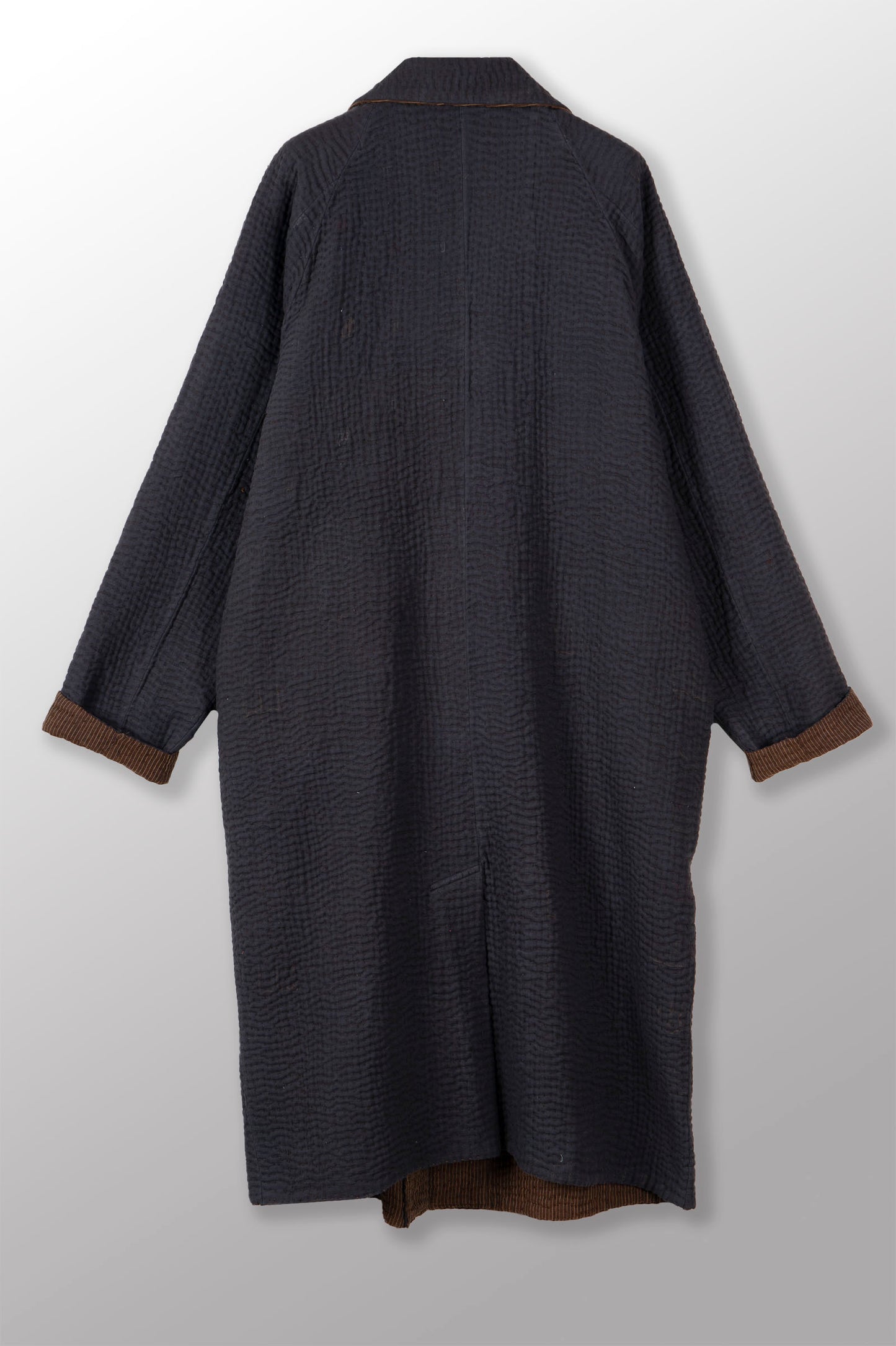 QUILTED VINTAGE COTTON WITH FLANNEL KANTHA RAGLAN SLEEVE COAT - fq5337-blk -