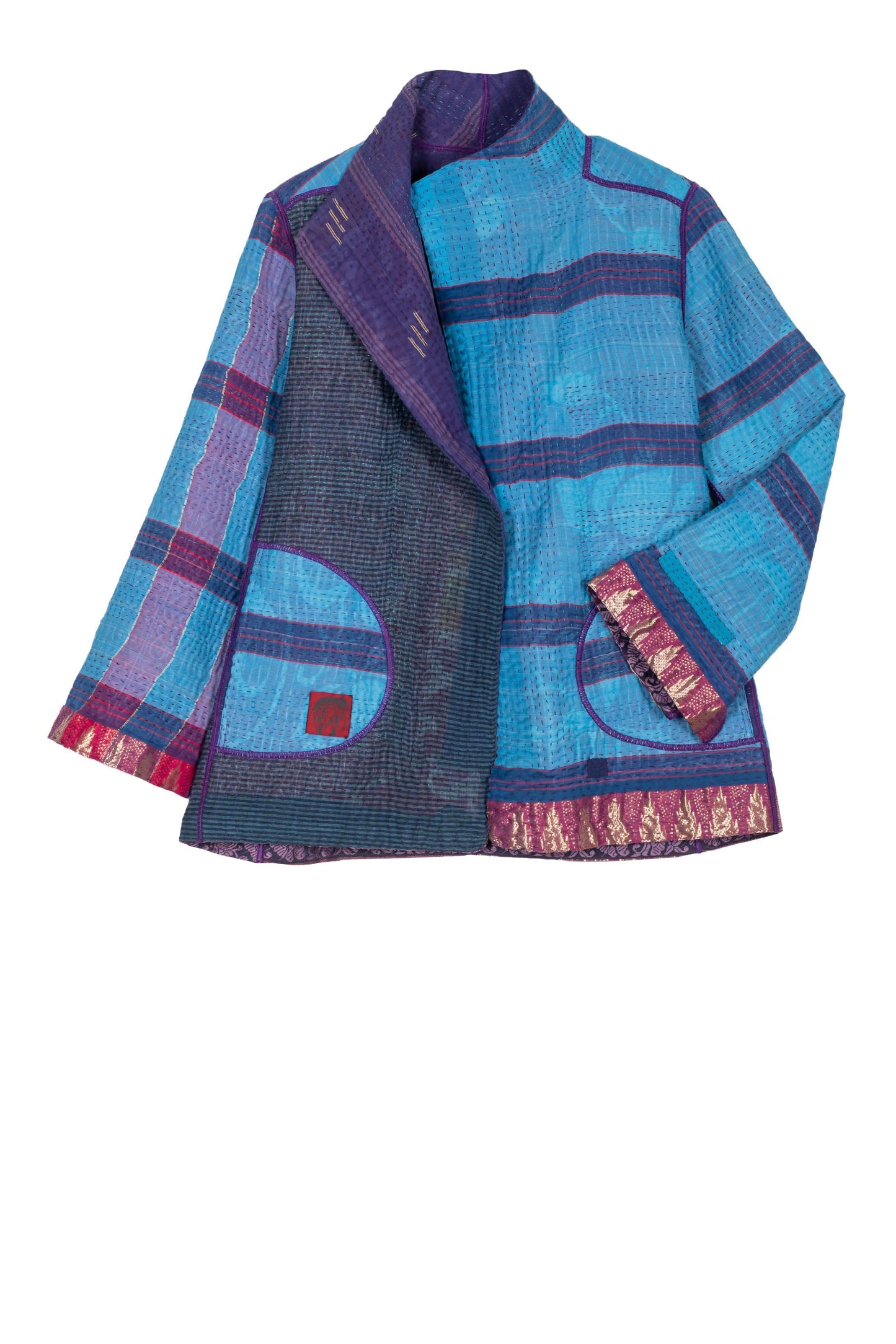 WOVEN VINTAGE COTTON KANTHA SHORT JACKET - fw4007-5001s -