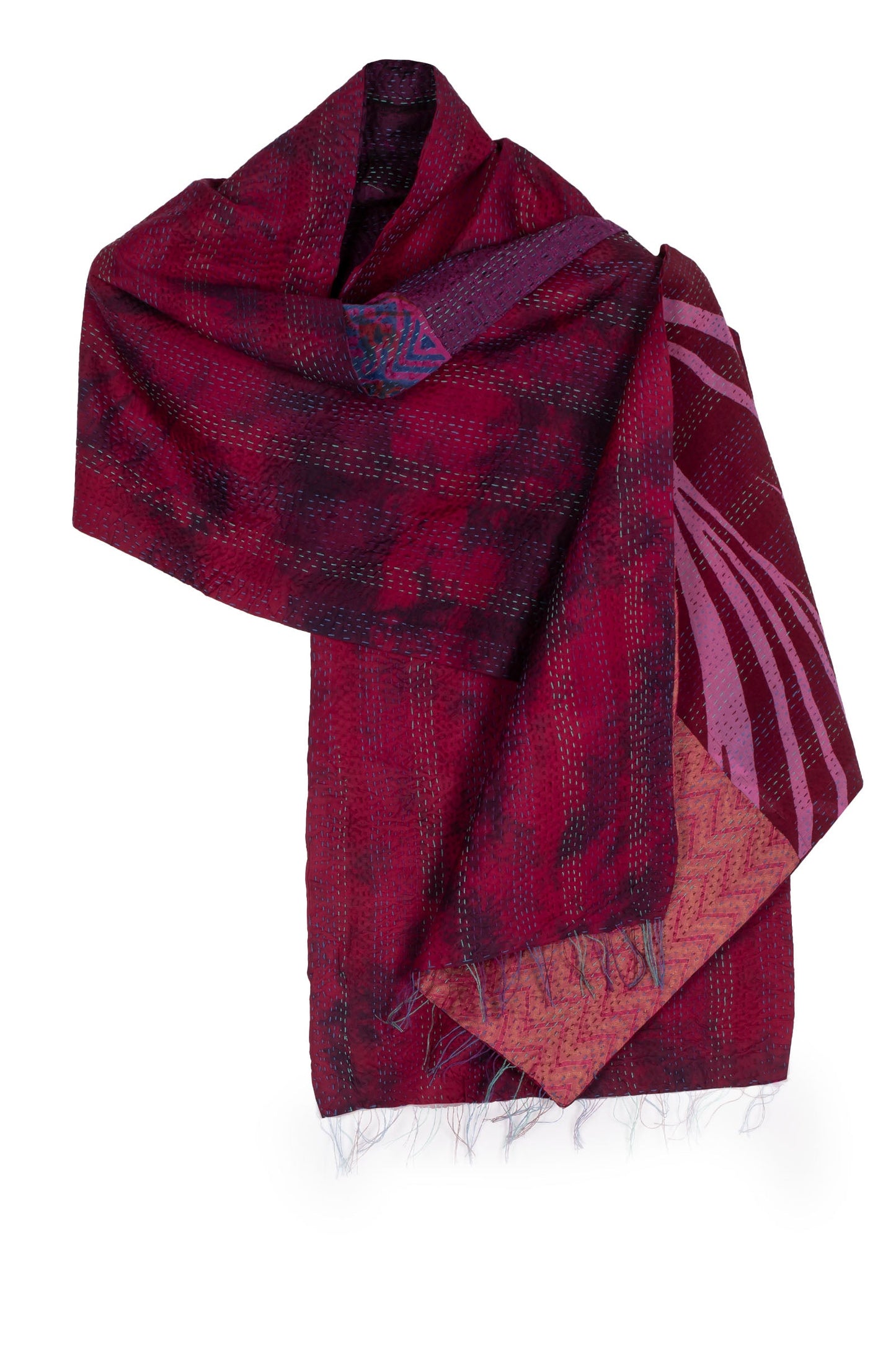 GEORGETTE JACQUARD VINTAGE SILK PATCH KANTHA SCARF SHORT - gj2805-pik -