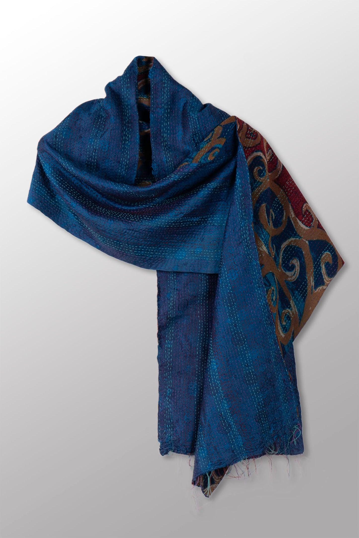GEORGETTE JACQUARD KANTHA SCARF SHORT - gq2805-blu -