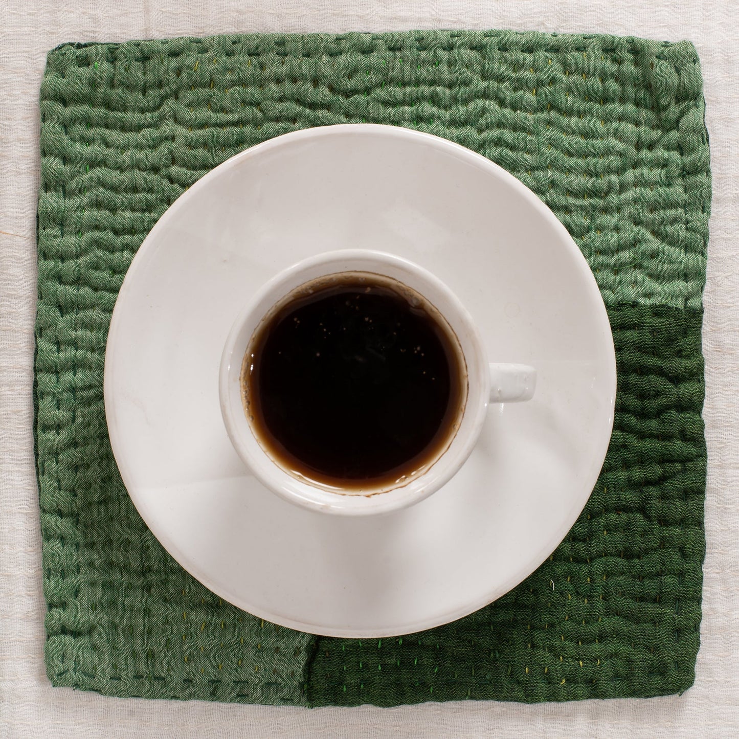 Landscape Handmade Vintage Kantha Coaster -Green -