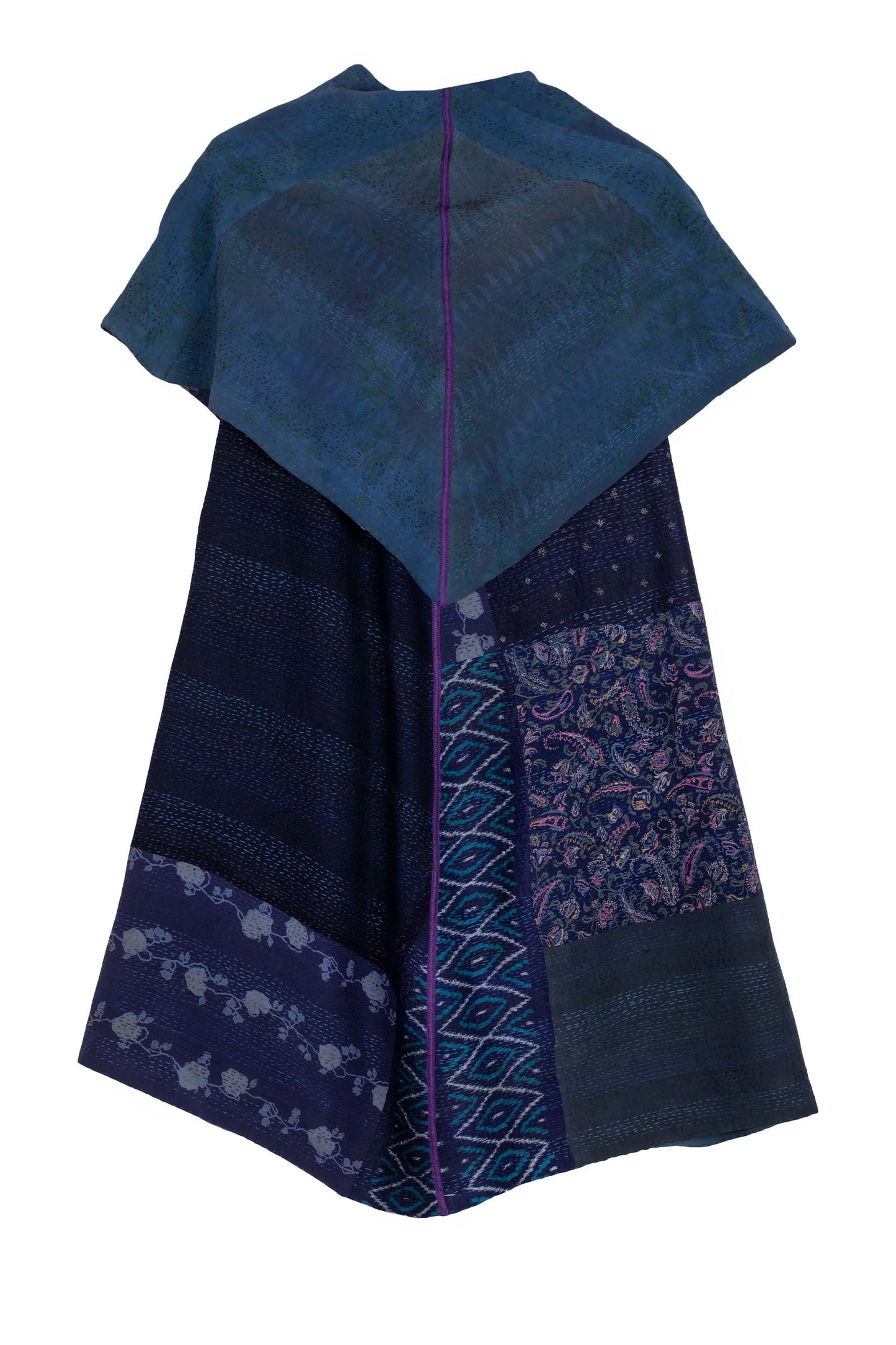 GEORGETTE VINTAGE SILK PATCH KANTHA CIRCULAR VEST - gs2201-nvy -