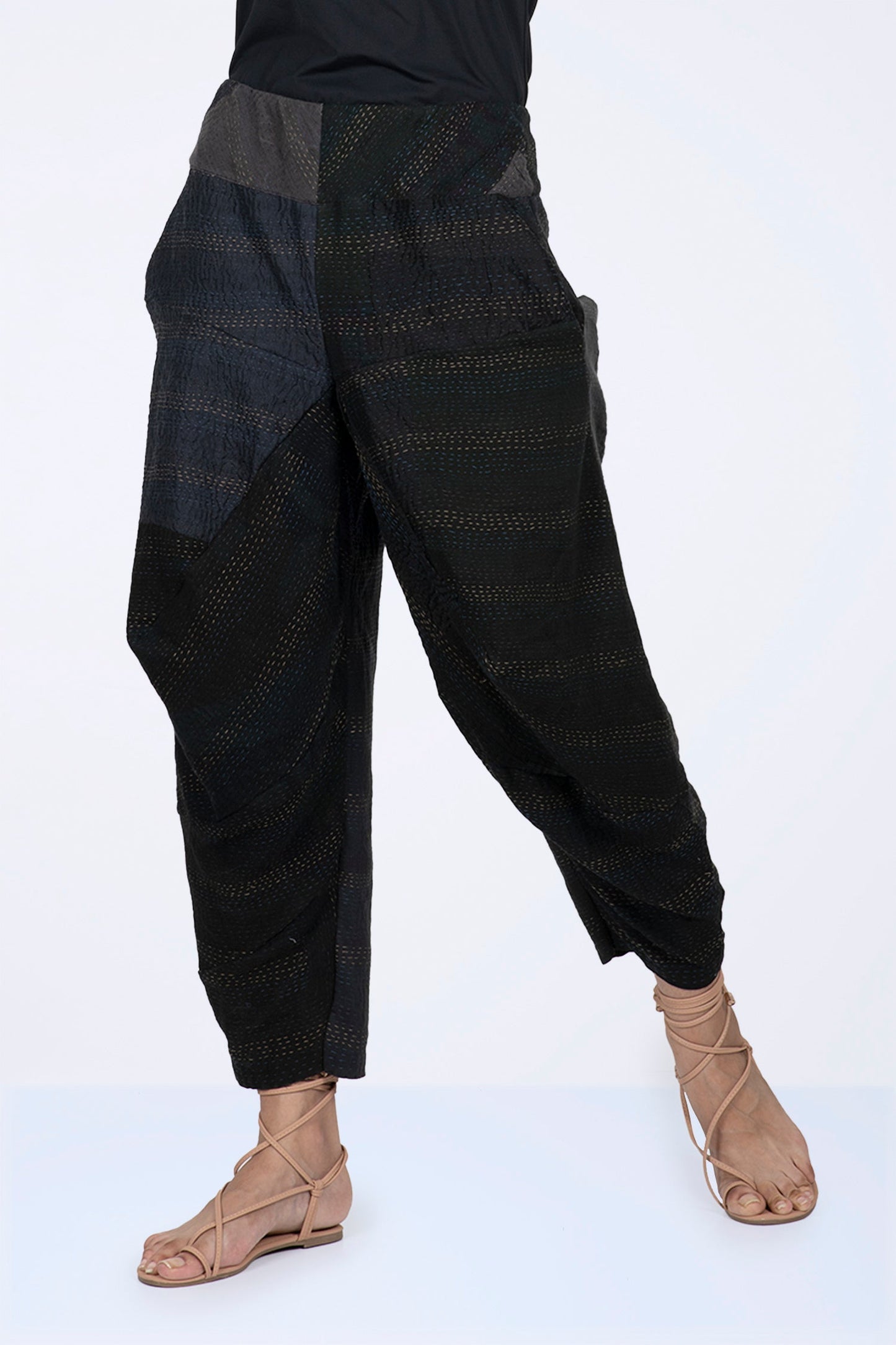 JAIPUR PATCH KANTHA YAMAHA PANTS - jp2632-blk -