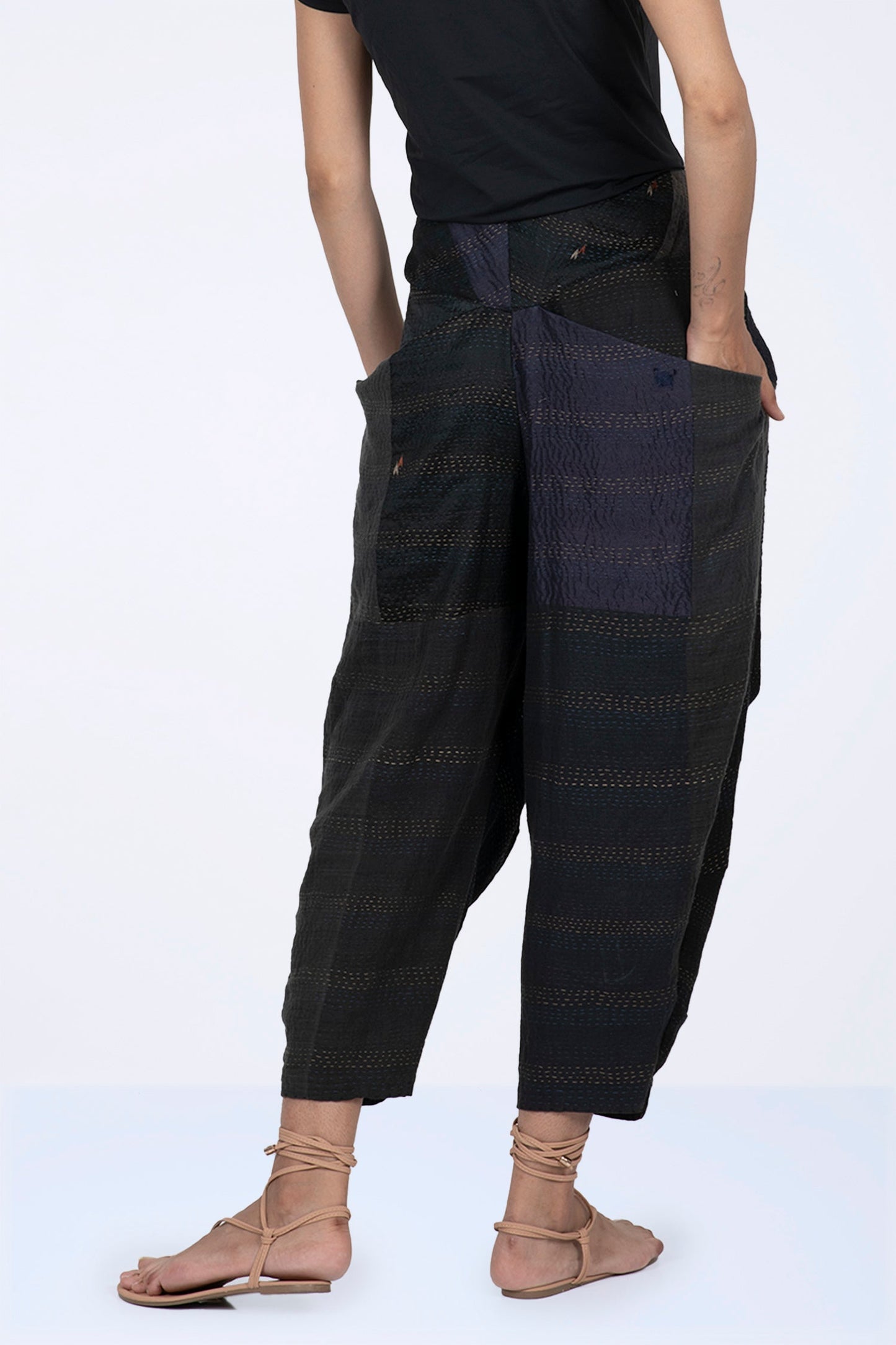 JAIPUR PATCH KANTHA YAMAHA PANTS - jp2632-blk -