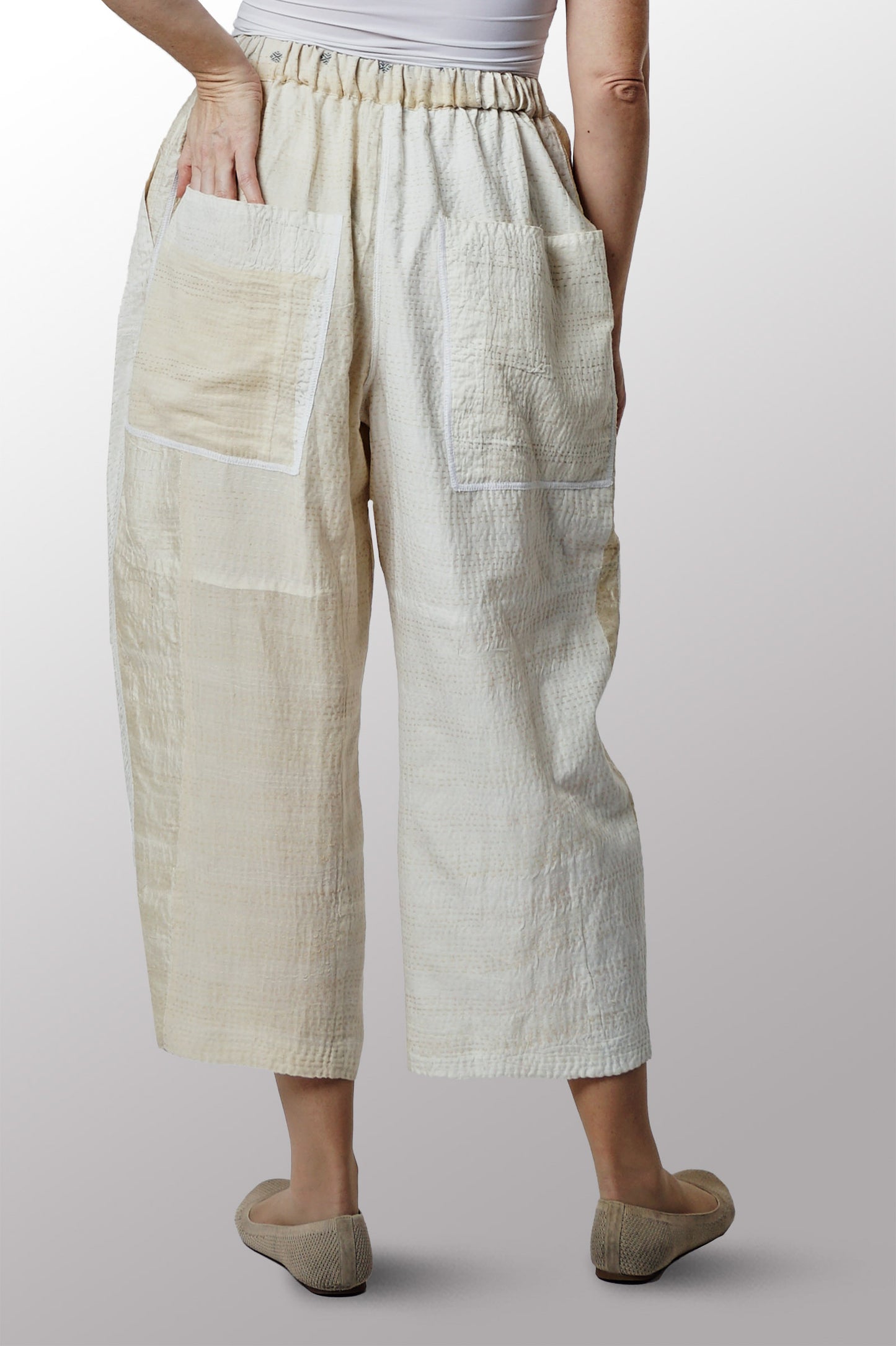JAIPUR WHITE KANTHA BAGGY PANTS - jw2642-ivy -