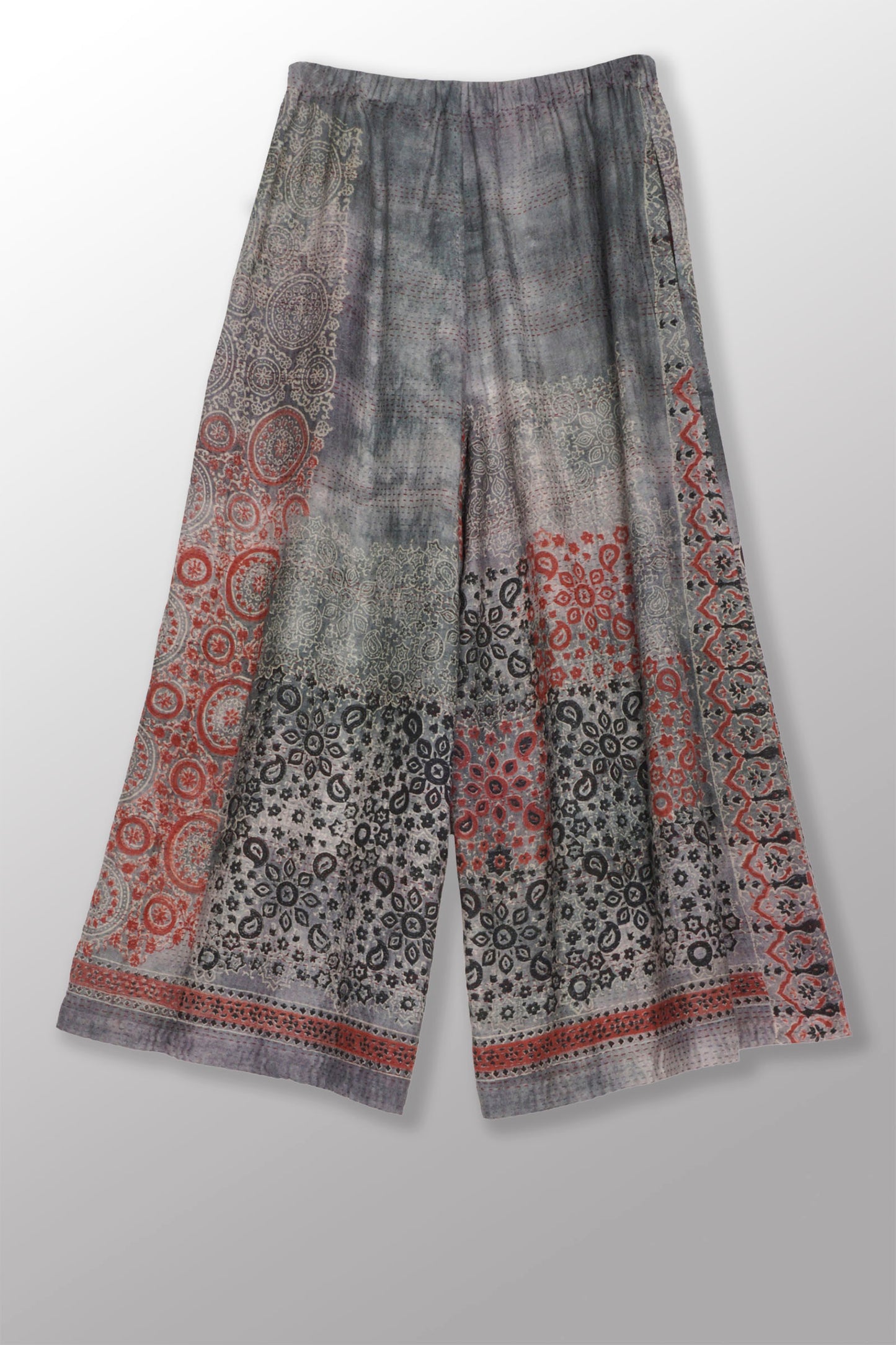 MANHATTAN AJRAKH KANTHA WRAP WIDE PANTS - mh2649-gry -
