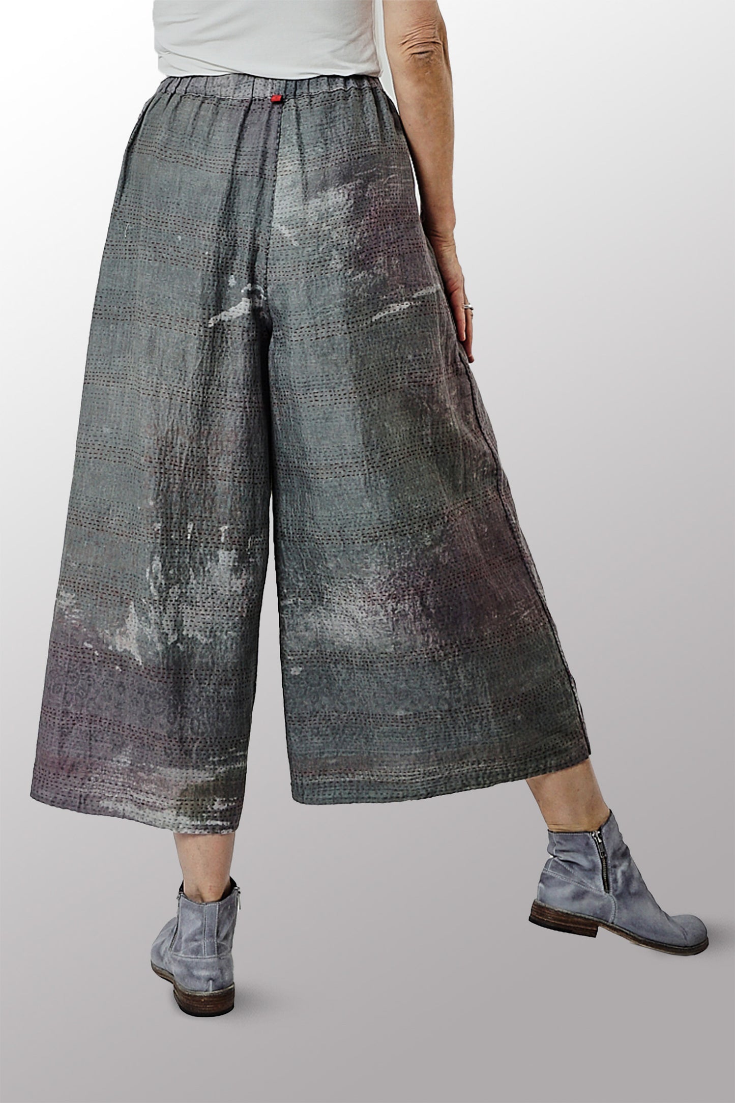 MANHATTAN AJRAKH KANTHA WRAP WIDE PANTS - mh2649-gry -