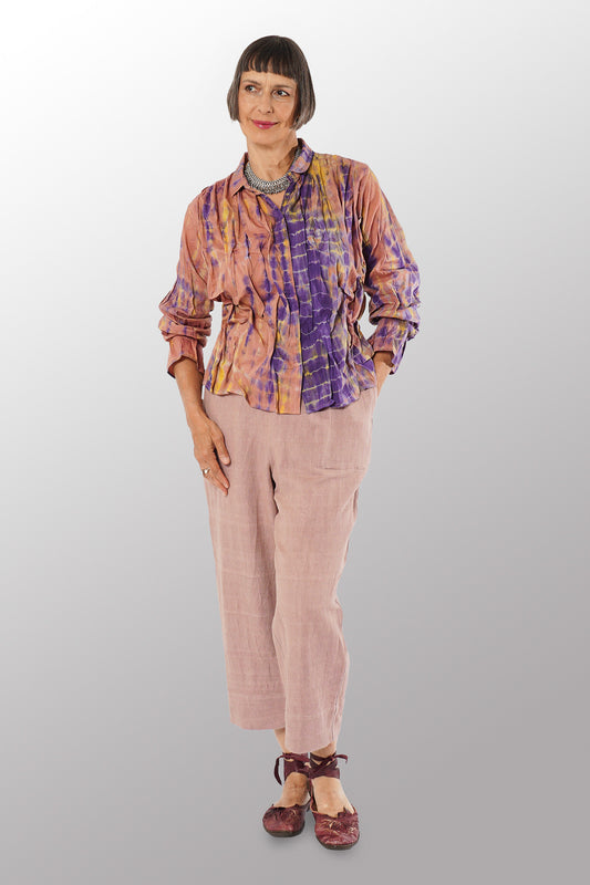 MONE SHIBORI TIE DYE WAVY TUCK CROPPED SHIRT - ms1579-prp -