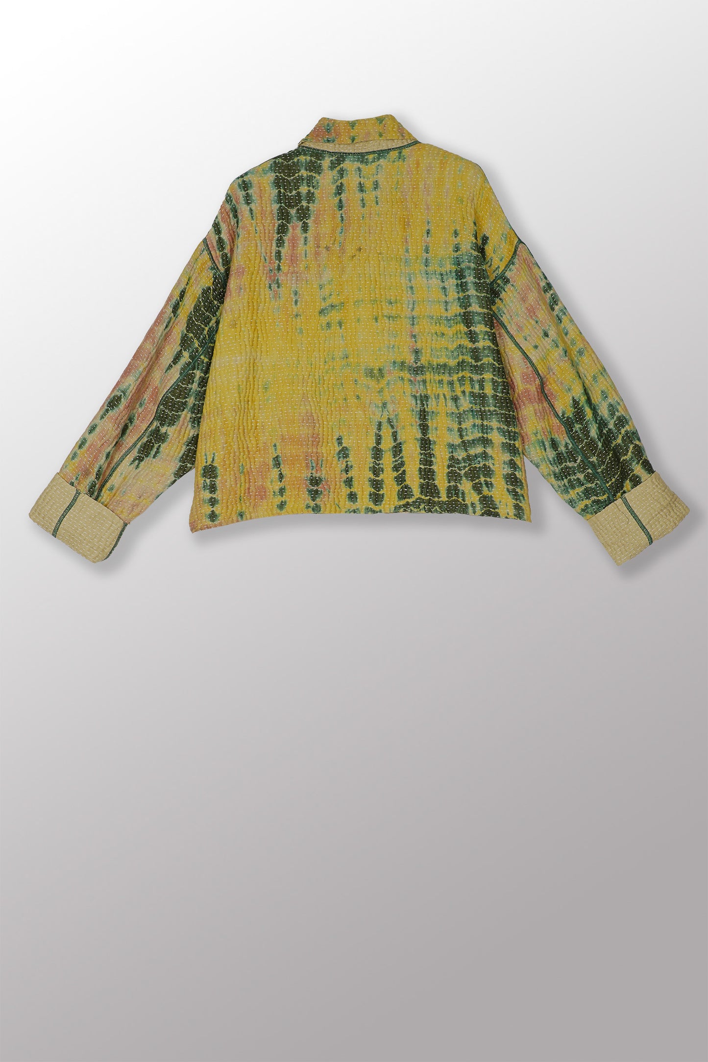 MONE SHIBORI TIE DYE KANTHA LAPELED SINGLE SHORT JACKET - ms5087-grn -