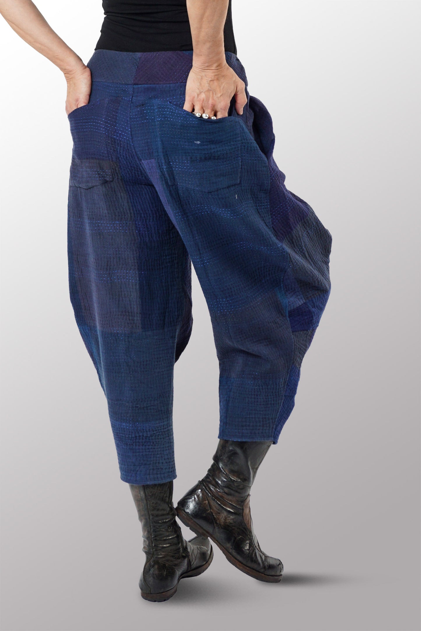 OMBRE PATCHED KANTHA NEW YAMAHA PANTS - op4652-nvy -