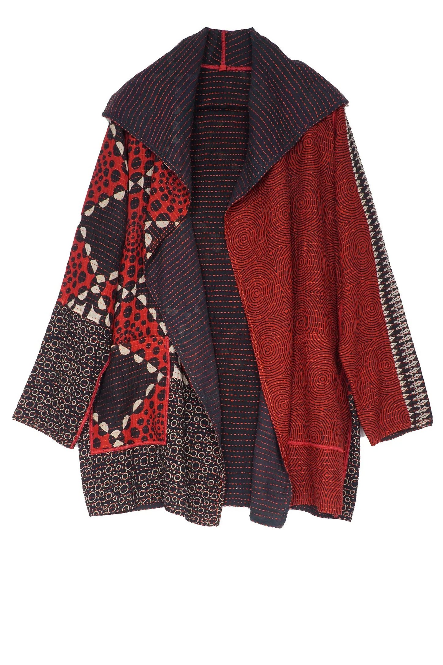 BBK W VINTAGE BACKING KANTHA POCKET JKT - pk2002-red -
