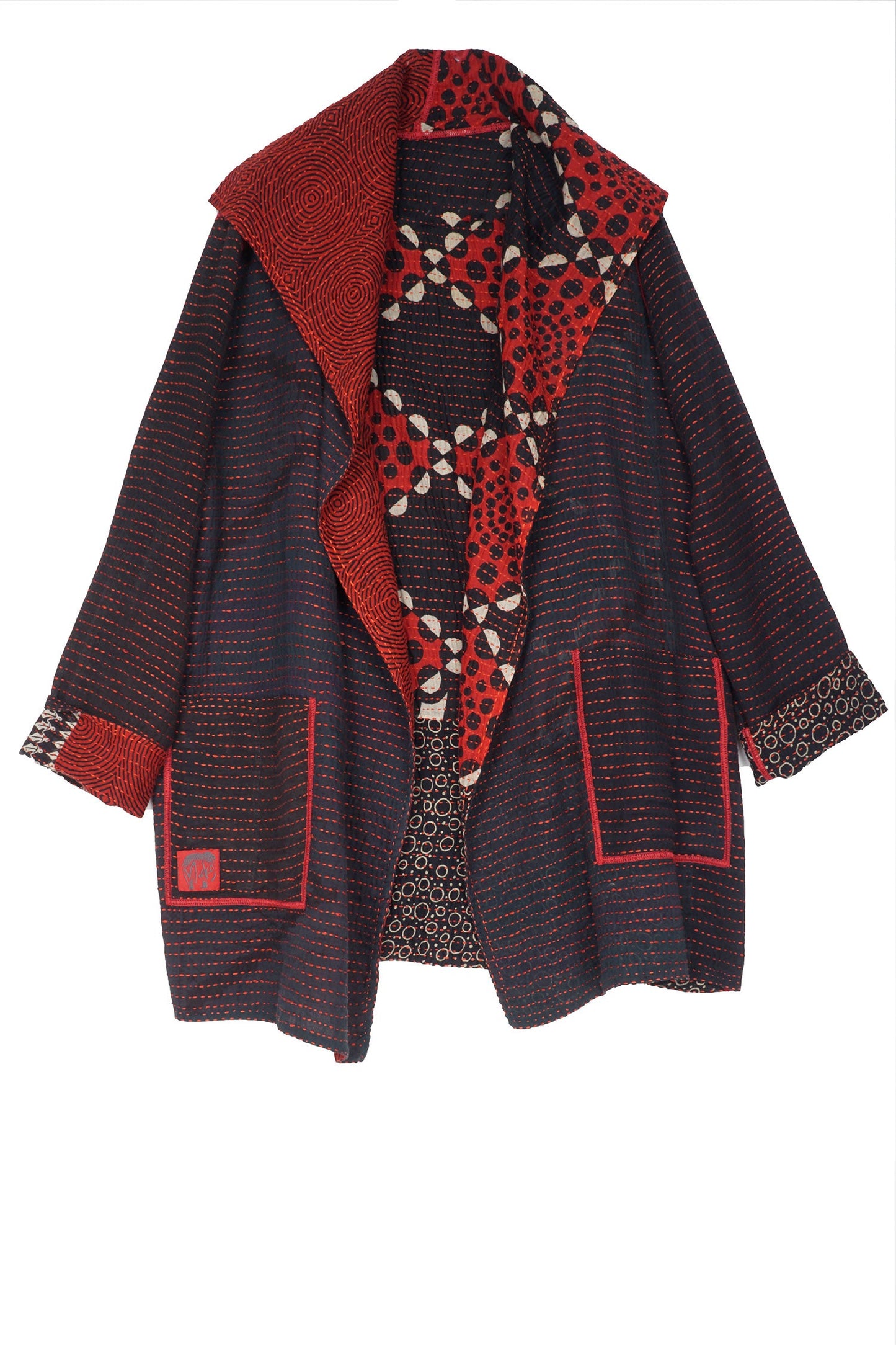 BBK W VINTAGE BACKING KANTHA POCKET JKT - pk2002-red -