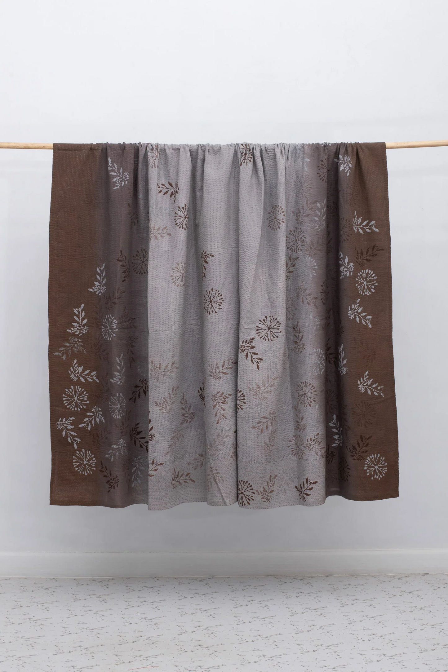 Vintage Fray Patch & Ombre Kantha Table Cover -Chocolate -