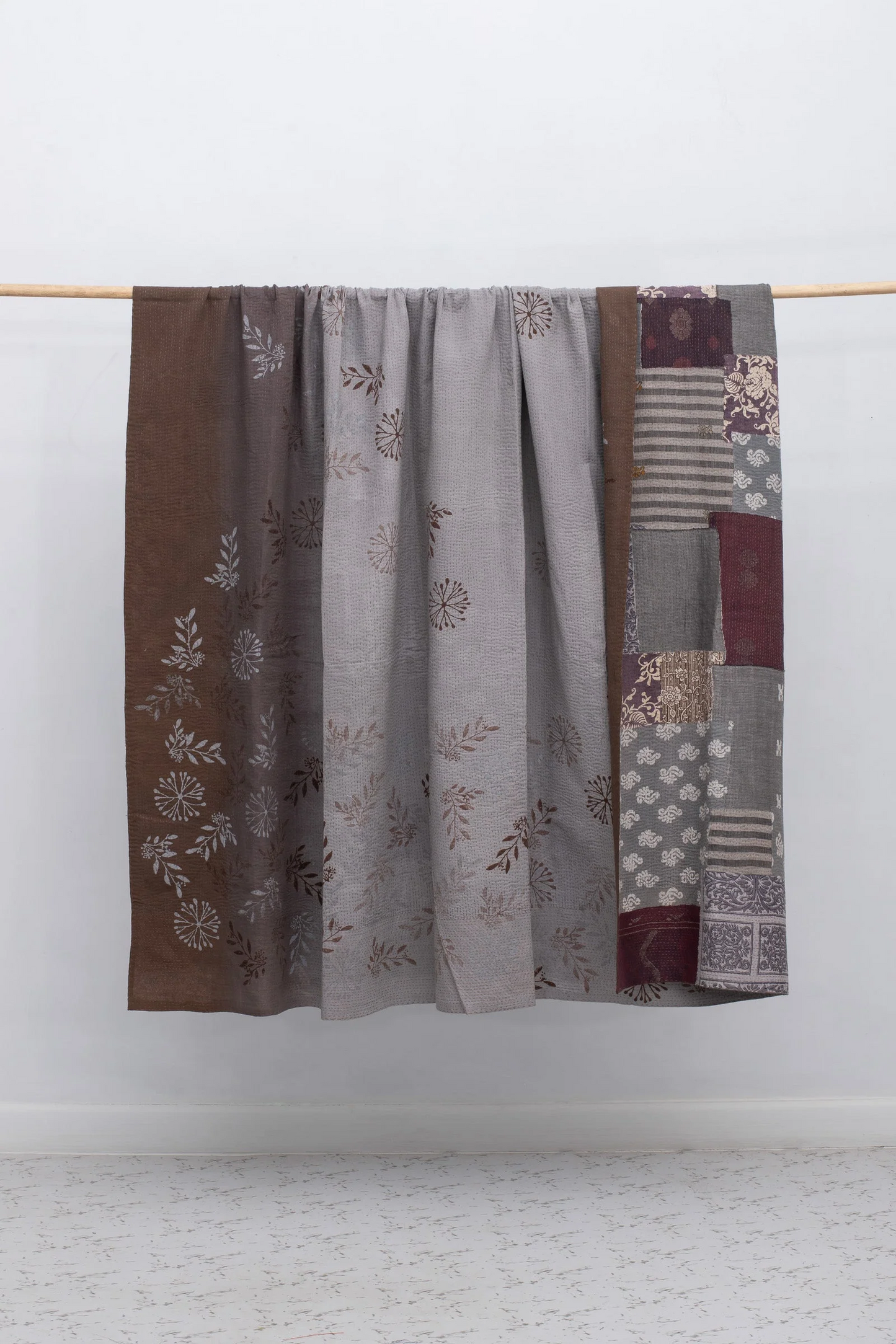 Vintage Fray Patch & Ombre Kantha Table Cover -Chocolate -