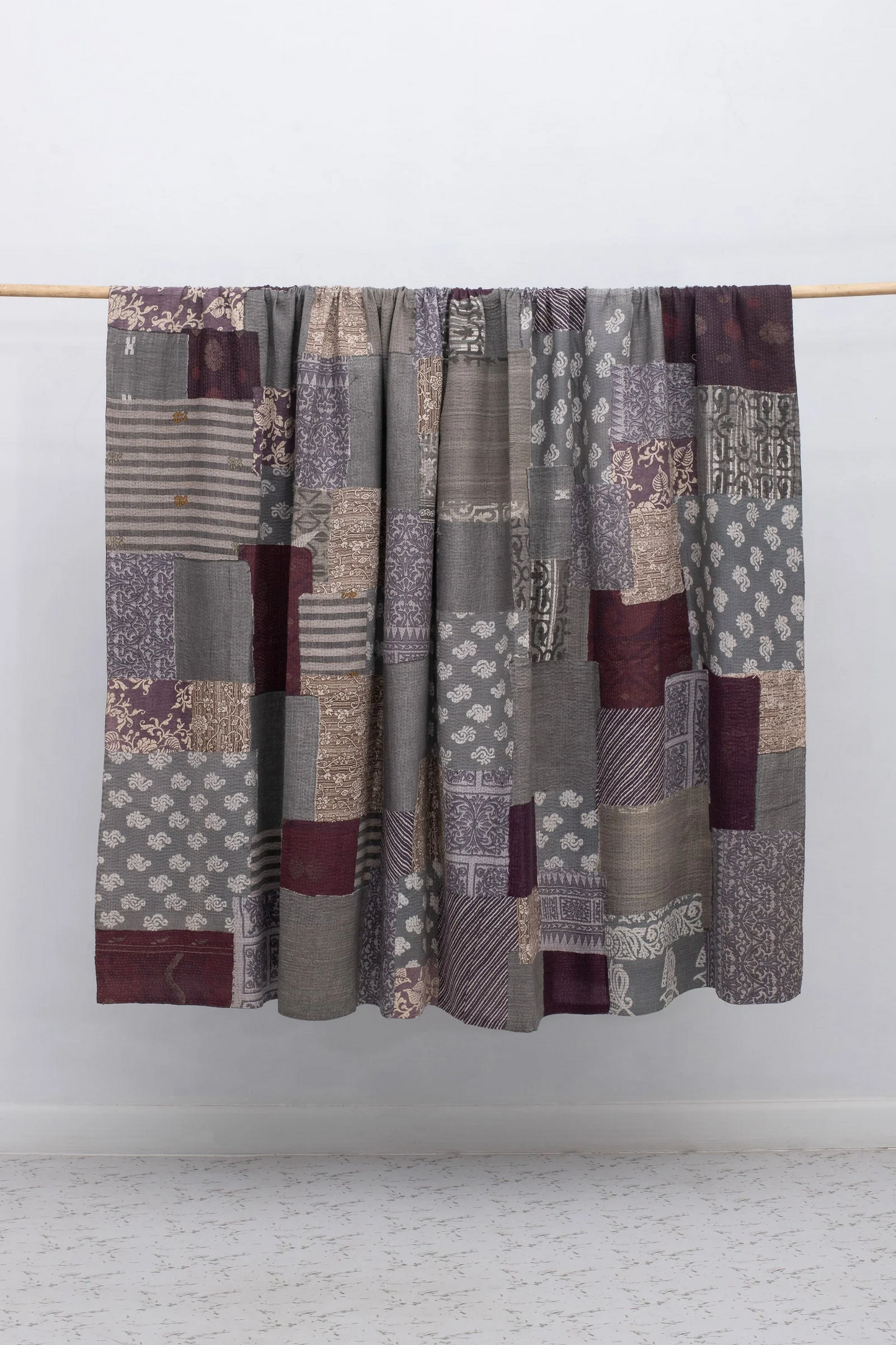 Vintage Fray Patch & Ombre Kantha Table Cover -Chocolate -