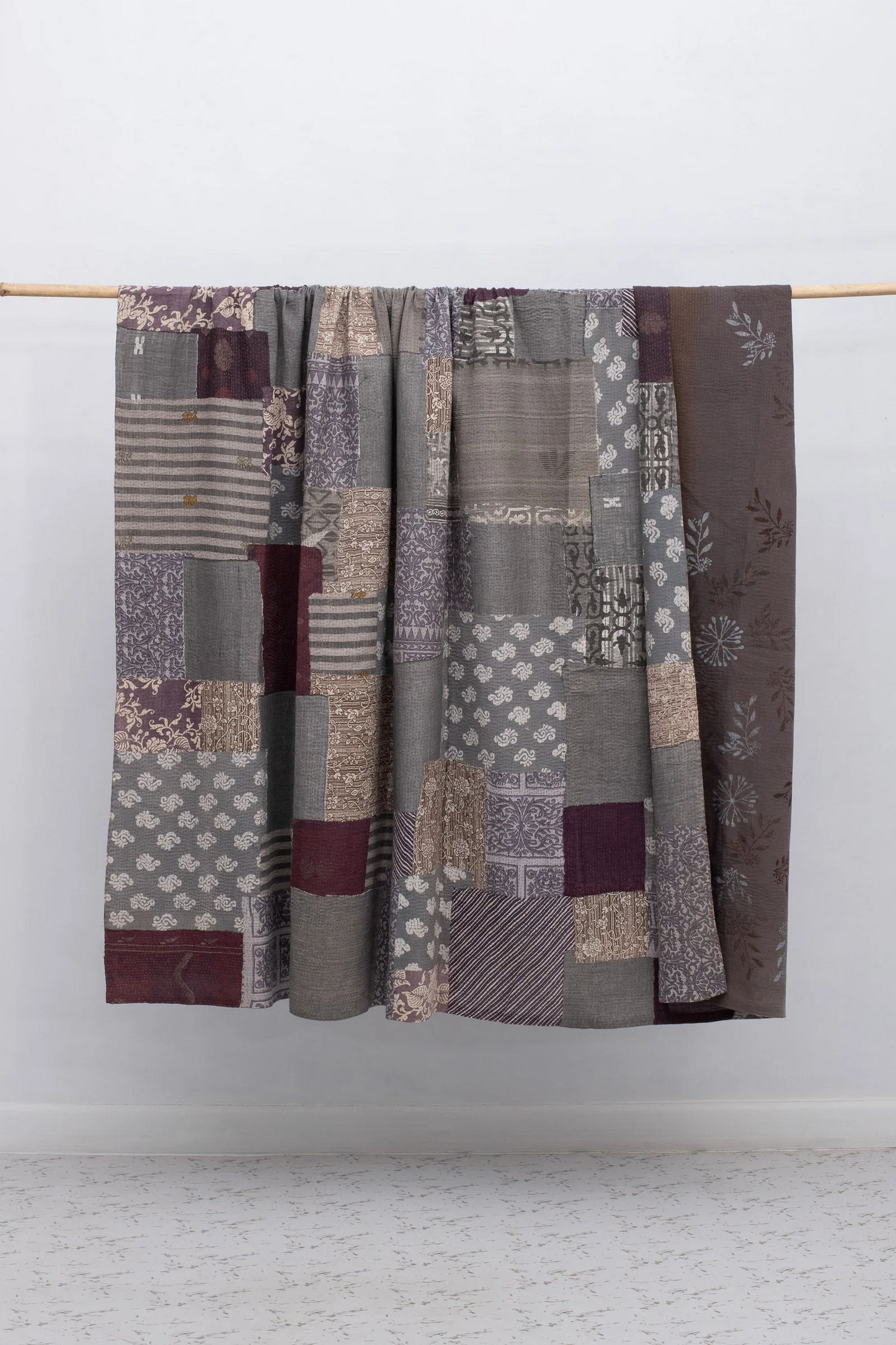 Vintage Fray Patch & Ombre Kantha Table Cover -Chocolate -