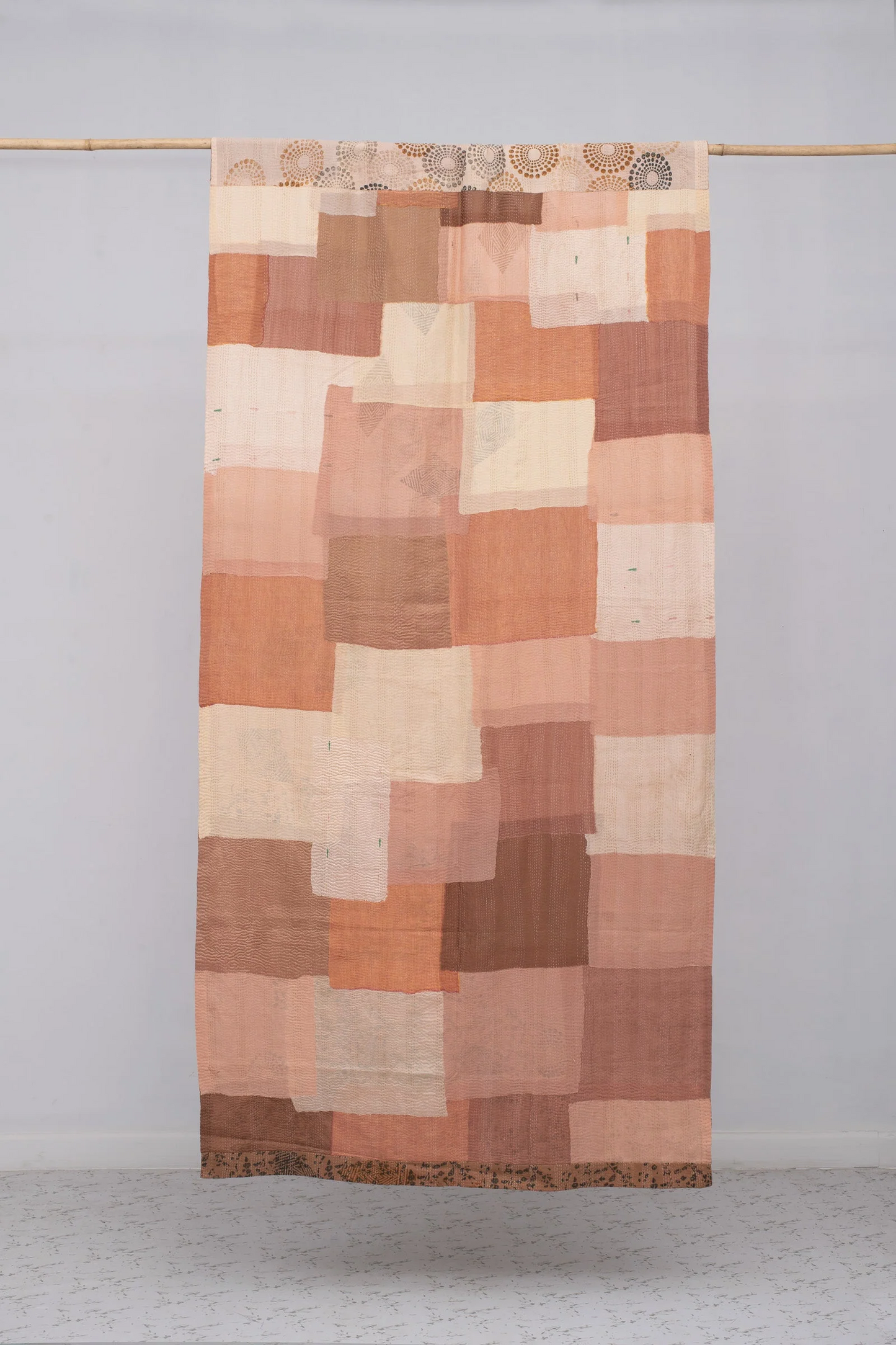 Vintage Fray Patch & Ombre Kantha Curtain -Rose Water -