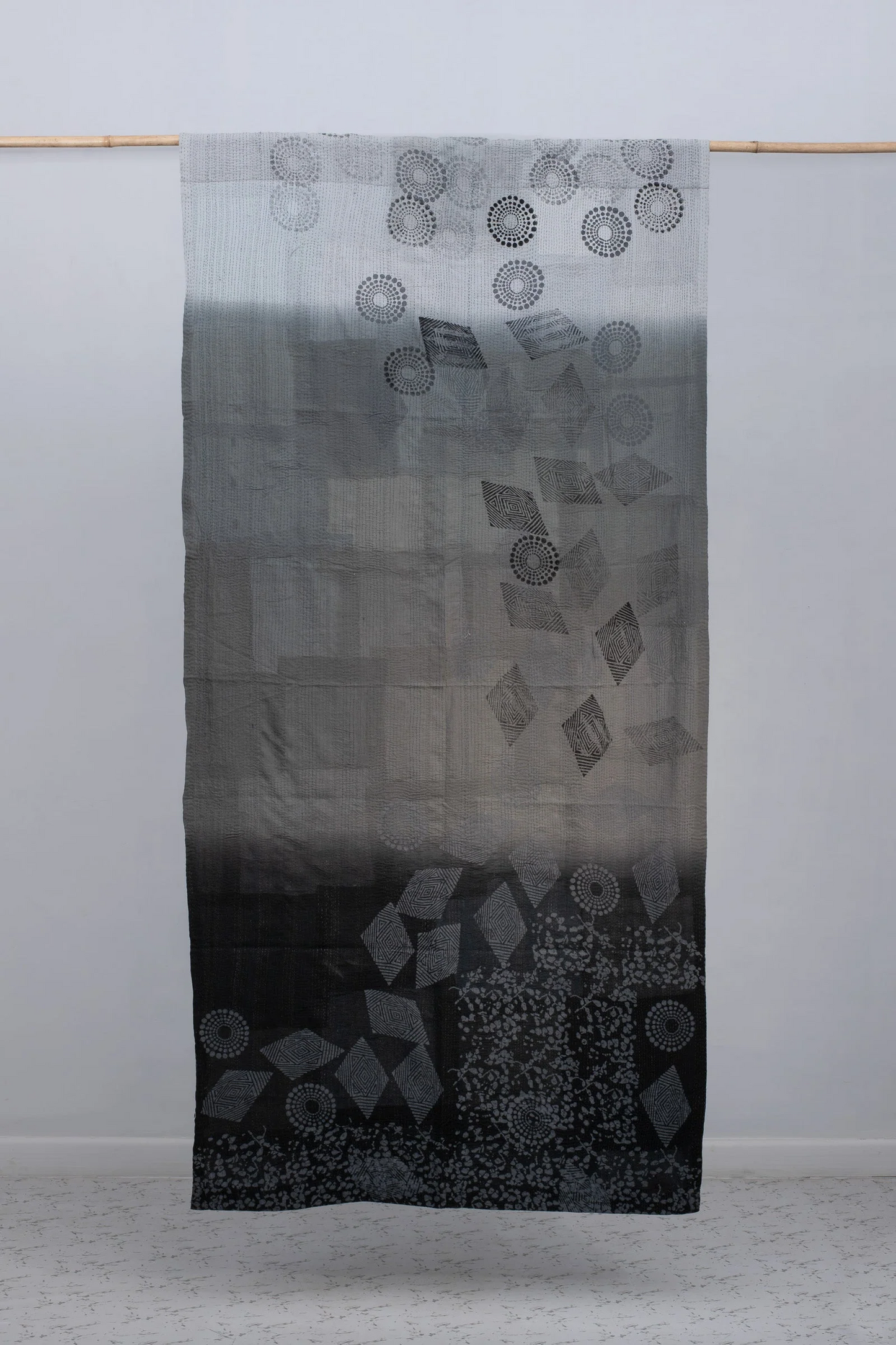 Vintage Fray Patch & Ombre Kantha Curtain -Monotone -