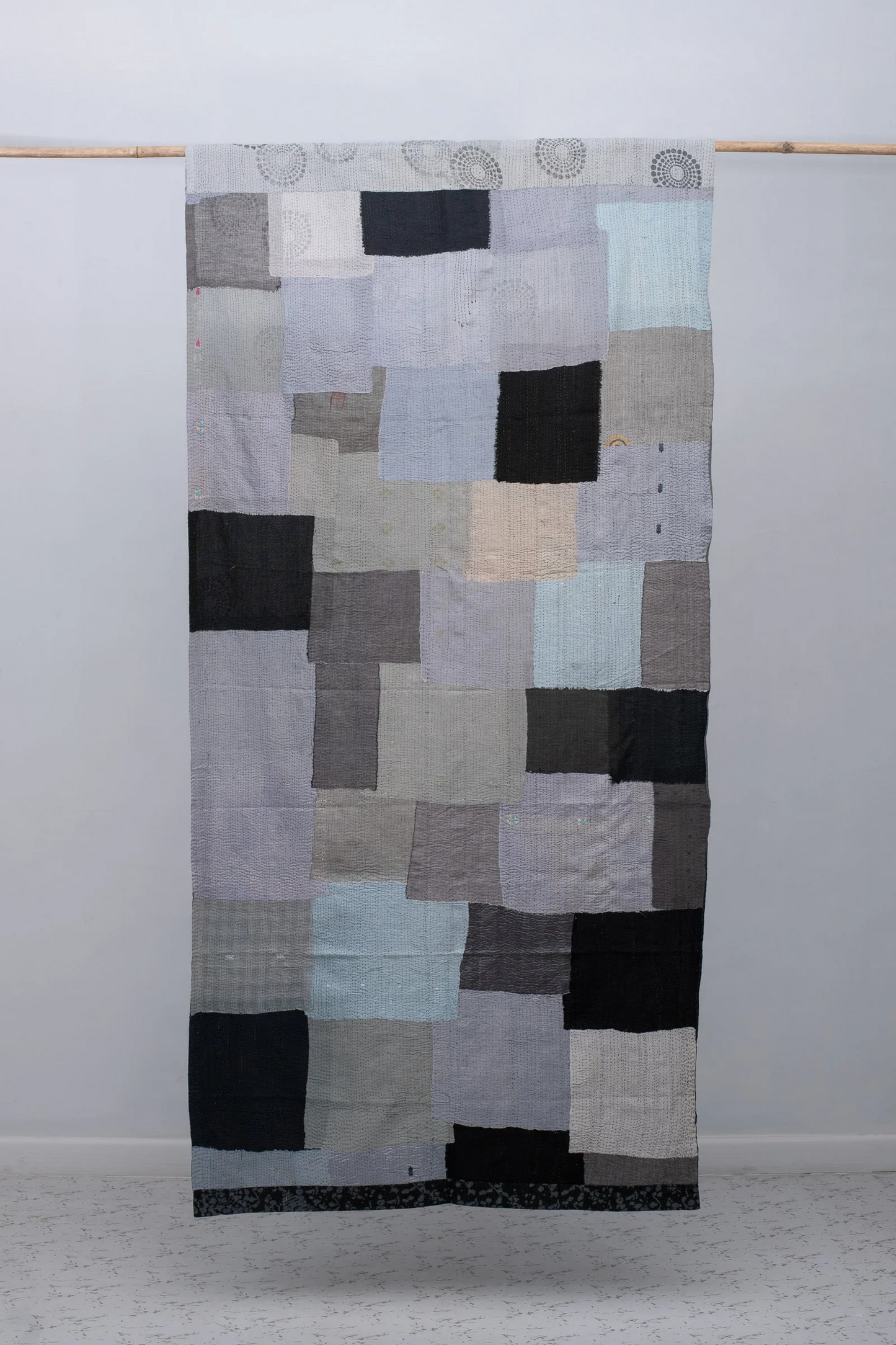 Vintage Fray Patch & Ombre Kantha Curtain -Monotone -