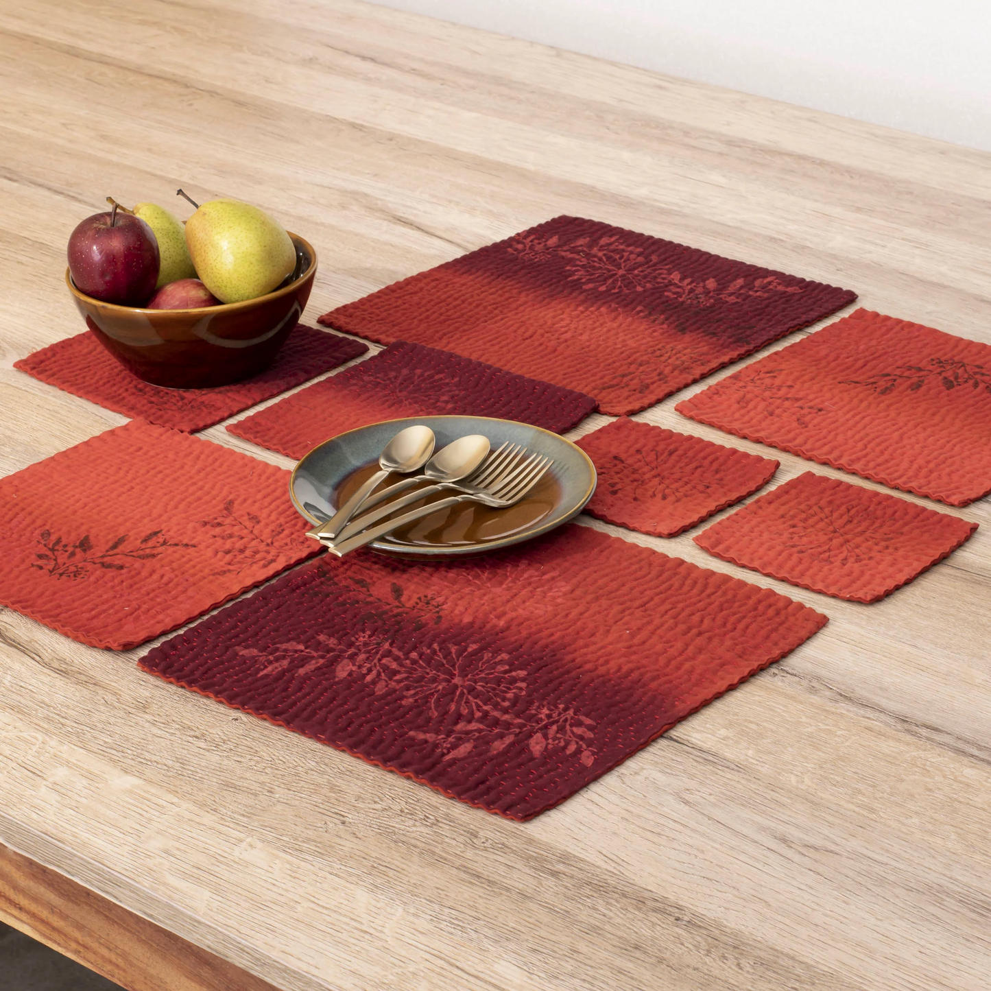 Vintage Fray Patch & Ombre Kantha Coaster -Carrot -