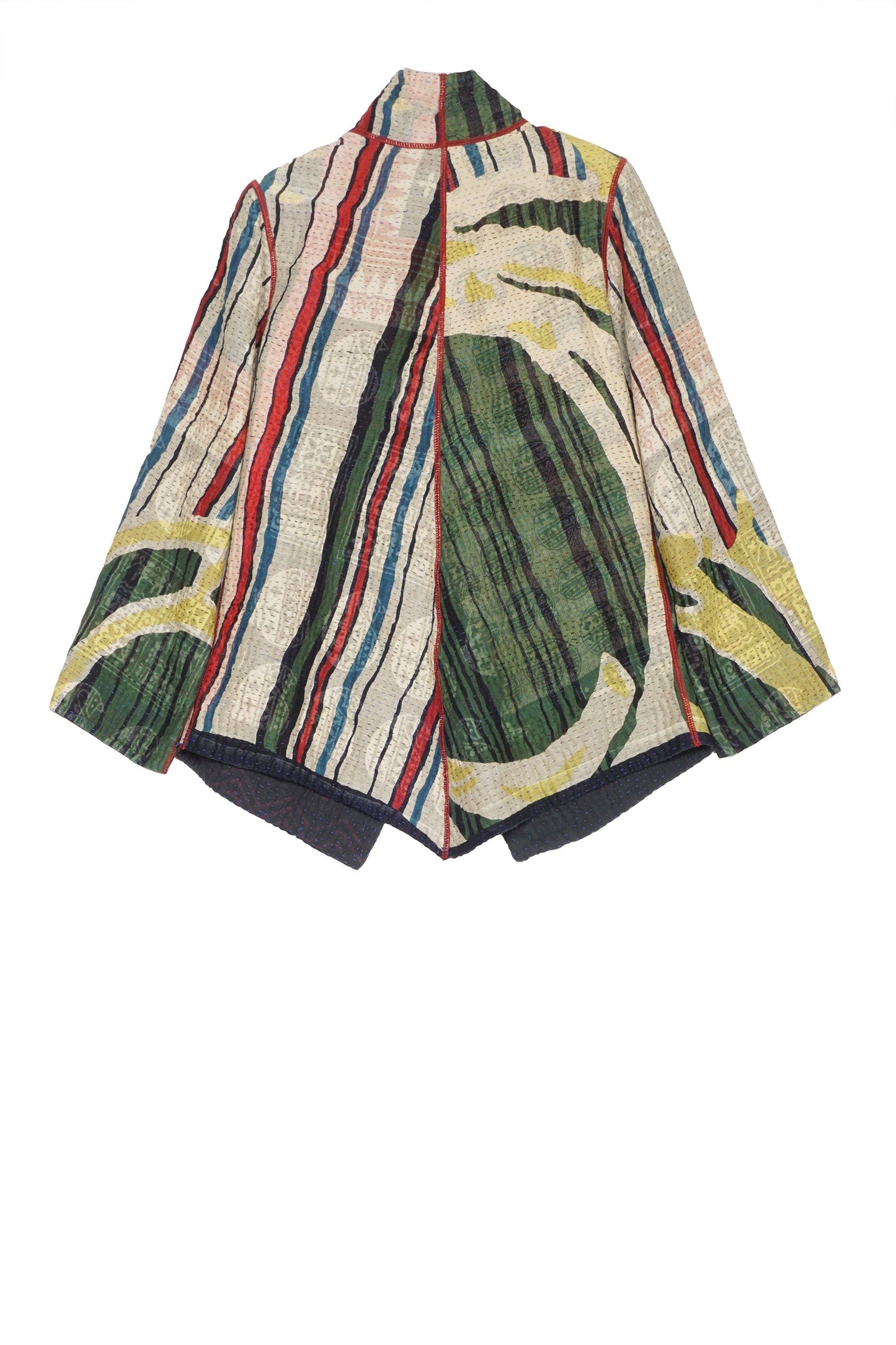 STRIPE AND BENDS KANTHA WING COLLAR JACKET - sb4013-grn -
