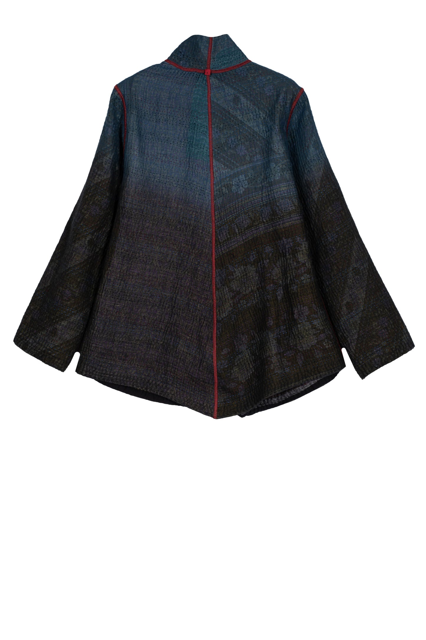 STRIPE AND BENDS KANTHA WING COLLAR JACKET - sb4013-grn -