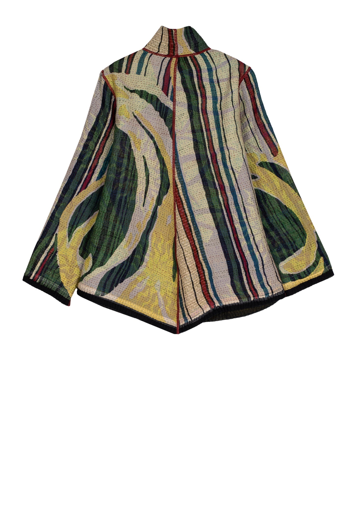 STRIPE AND BENDS KANTHA WING COLLAR JACKET - sb4013-grn -