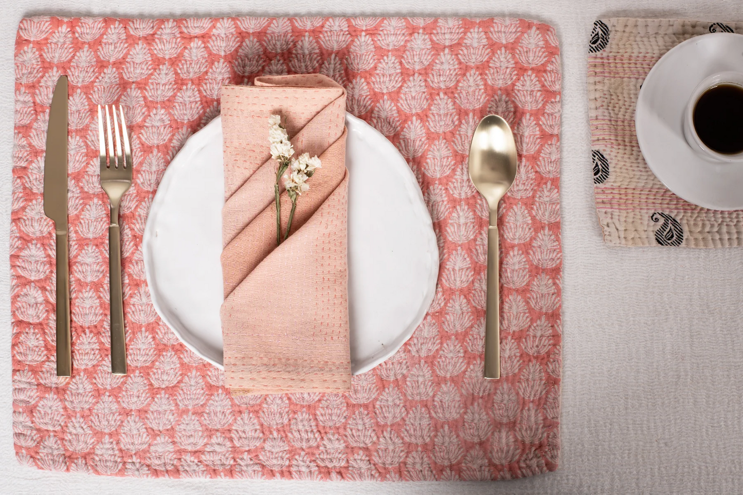 Mosaic Fray Handmade Vintage Kantha Placemat -Shallot (SET OF 2)