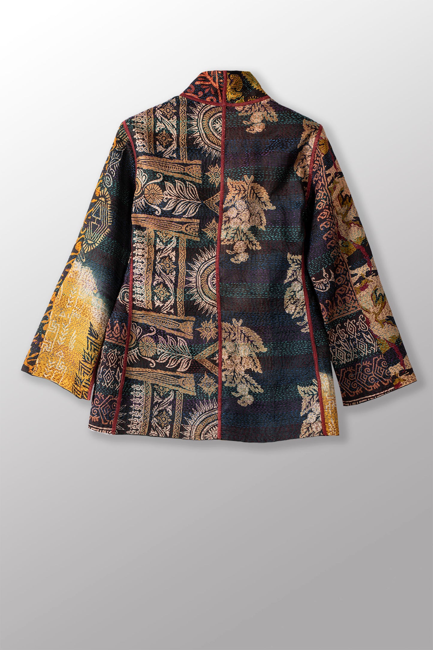 VINTAGE SILK PATCH KANTHA SHORT JACKET - vp2007-ylw -