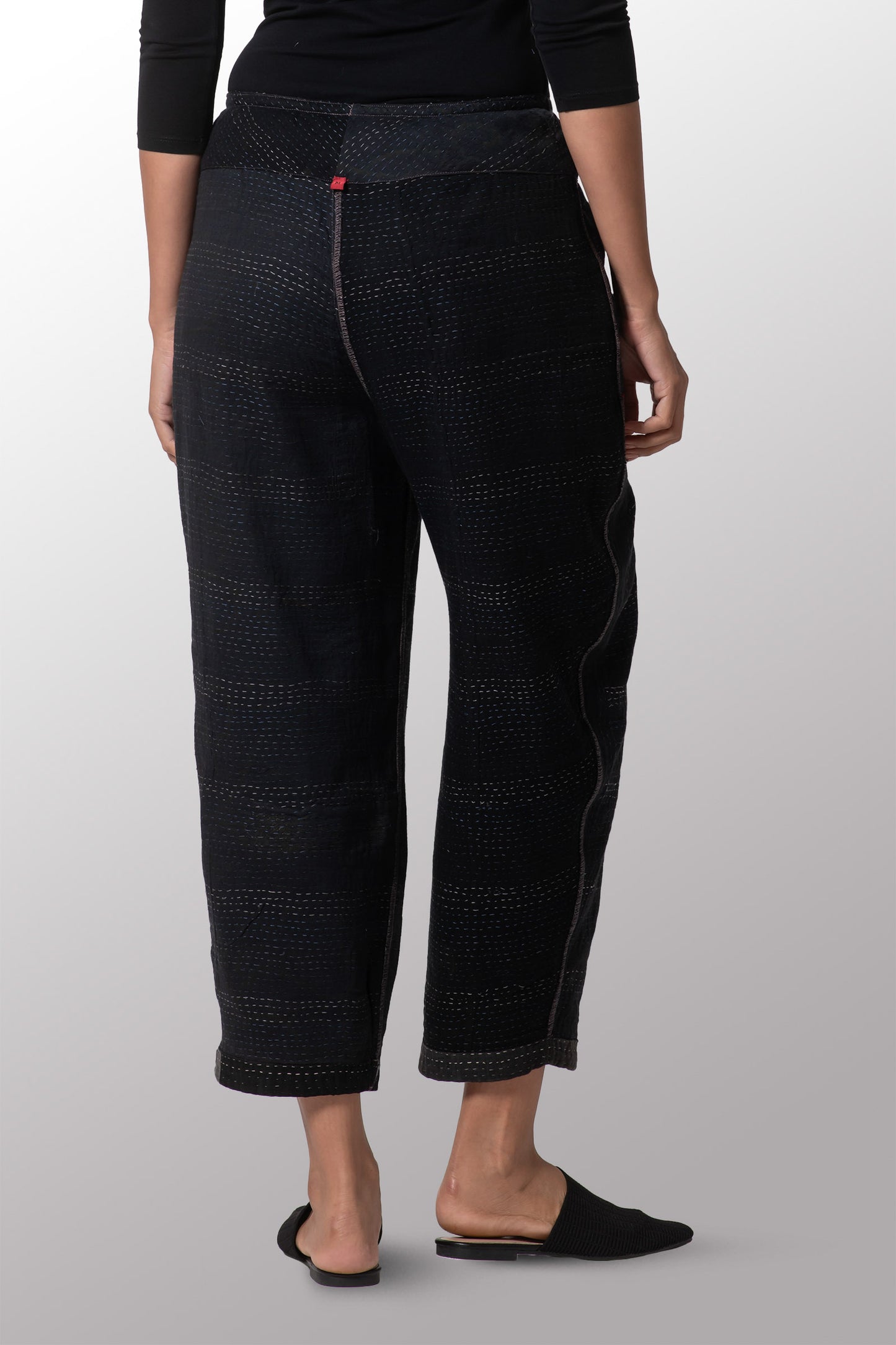 COTTON SILK SW PATCH KANTHA NEW LANTERN PANTS - ws2651-blk -