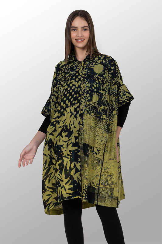 MONOTONE TWILIGHT PRINT KANTHA WIDE SHIRT DRESS - tp2448-cha -