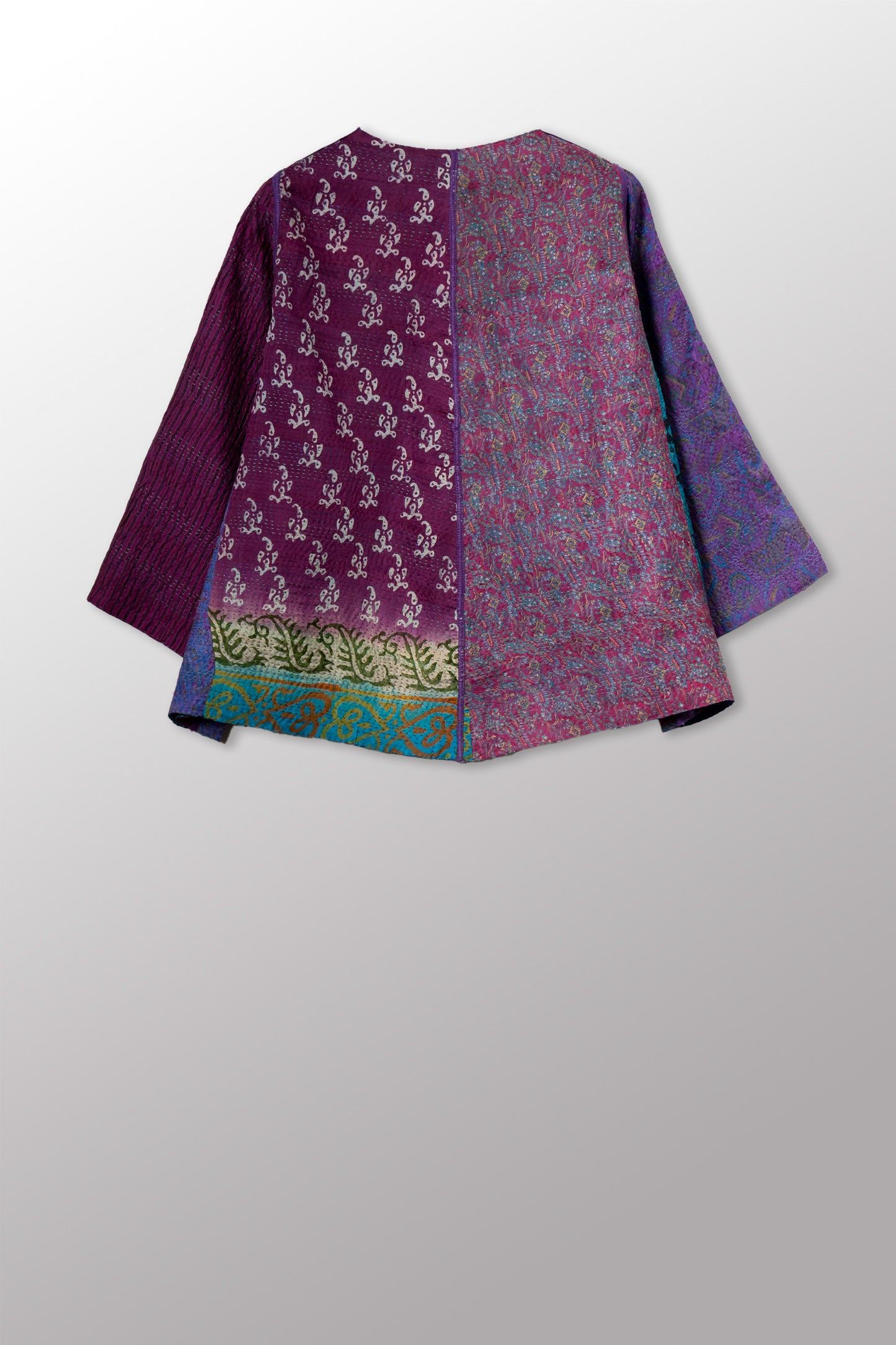 VINTAGE SILK KANTHA BELL SHAPE JKT - sv2048-0006a -