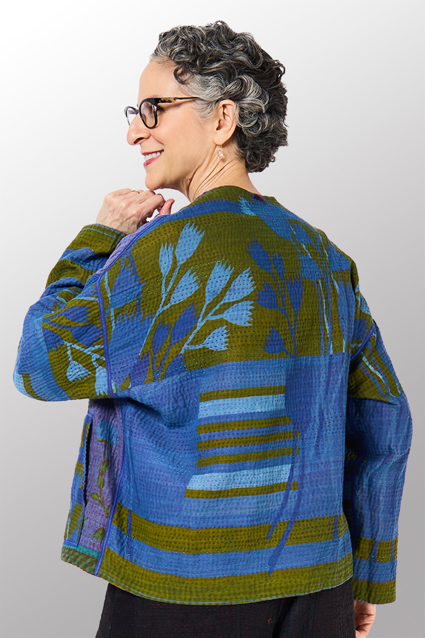 VINTAGE COTTON KANTHA CREW NECK SHORT JKT - cv4053-0068a -