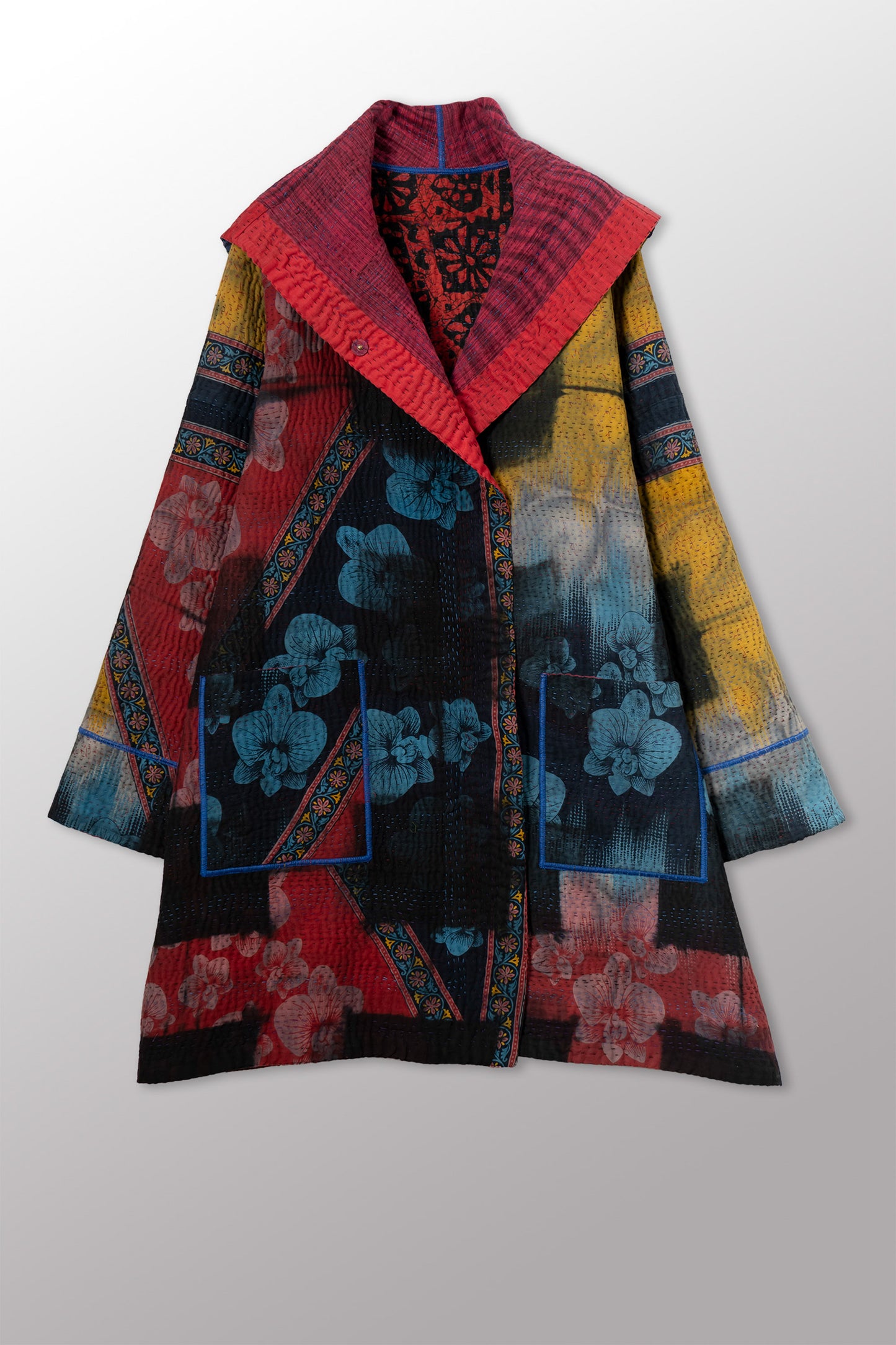 VINTAGE COTTON KANTHA POCKET MEDIUM COAT - cv4316-0053m -
