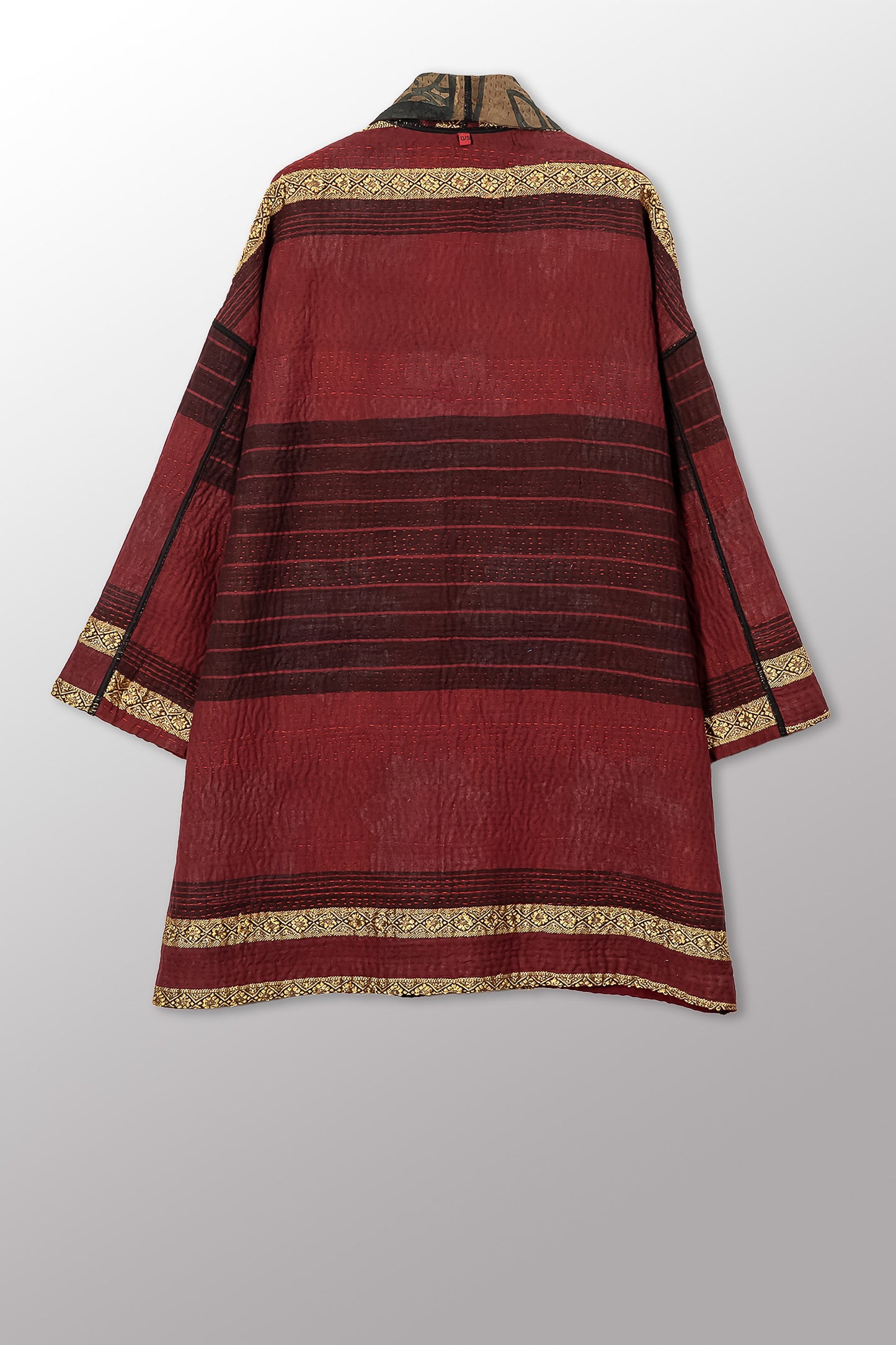 VINTAGE SILK GEORGETTE COTTON KANTHA HAORI JACKET - gc4068-0003a -