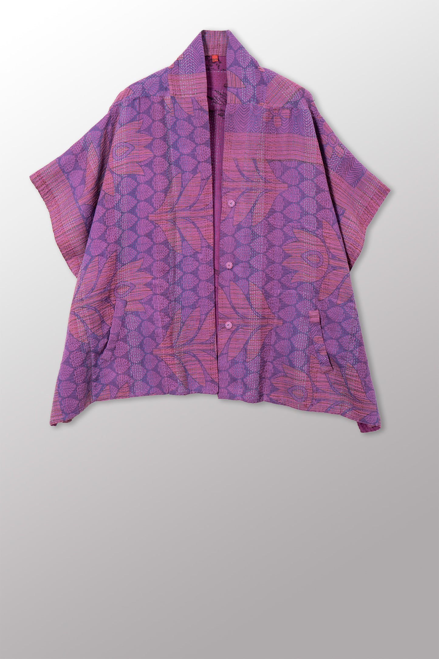 VINTAGE COTTON & NEW VOILE KANTHA PONCHO TOP - cn2568-0004a -