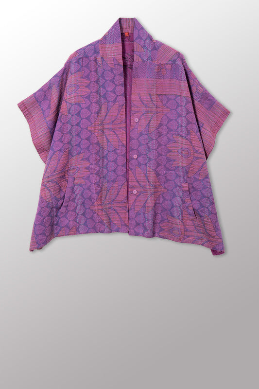 VINTAGE COTTON & NEW VOILE KANTHA PONCHO TOP - cn2568-0004a -