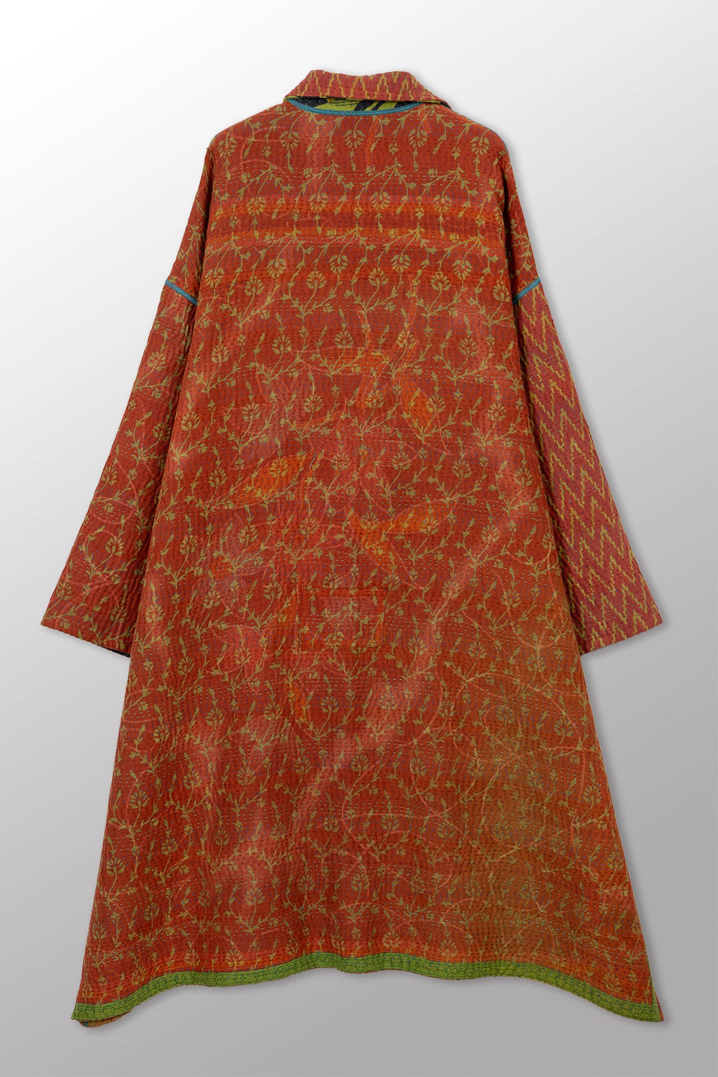 COTTON OVERDYE KANTHA NEW OVERSIZED COAT - ov4342-cgrn002a -