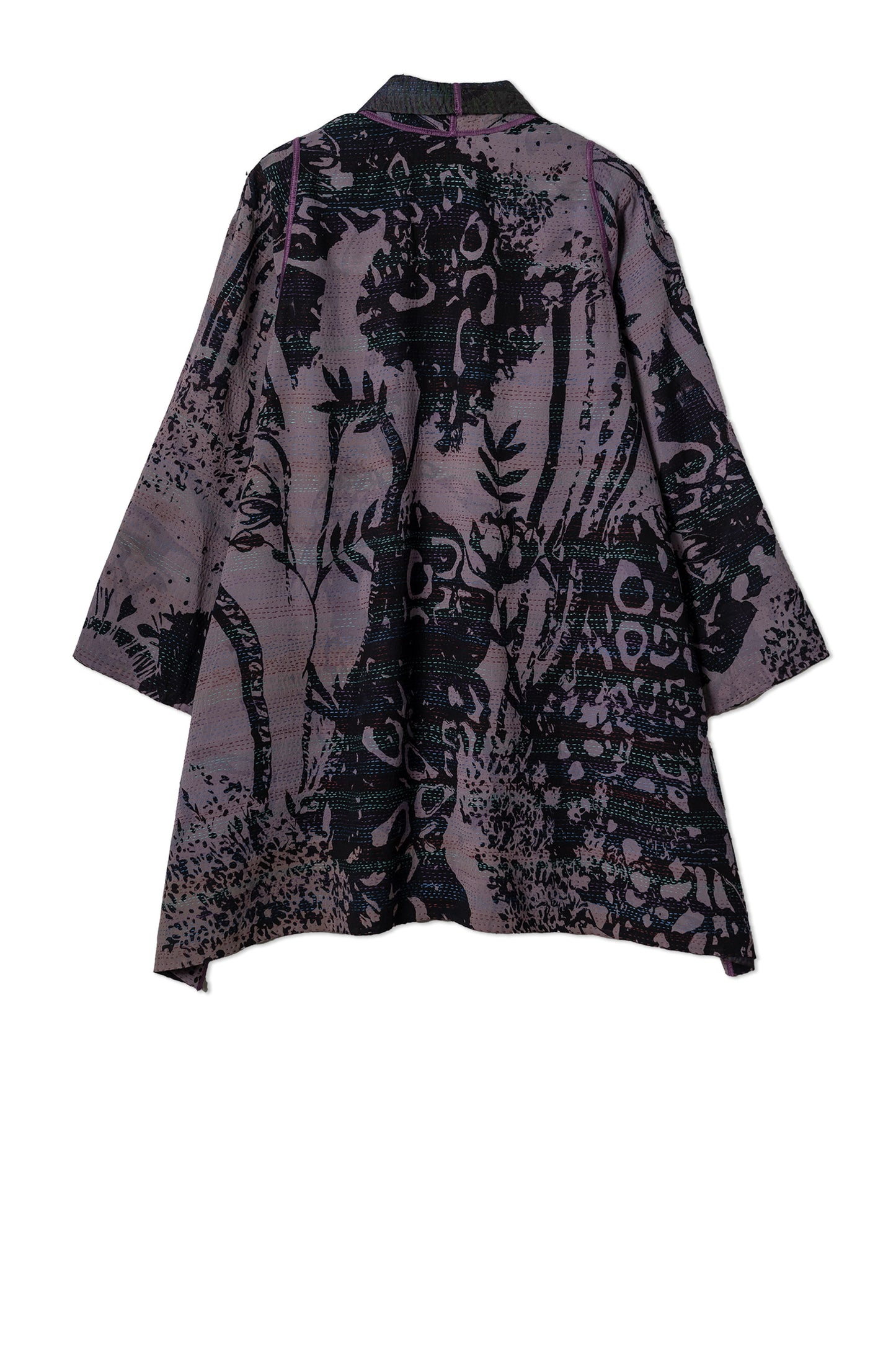 GEORGETTE JACQUARD VINTAGE SILK PATCH KANTHA A-LINE JACKET - gj2003-0004a -