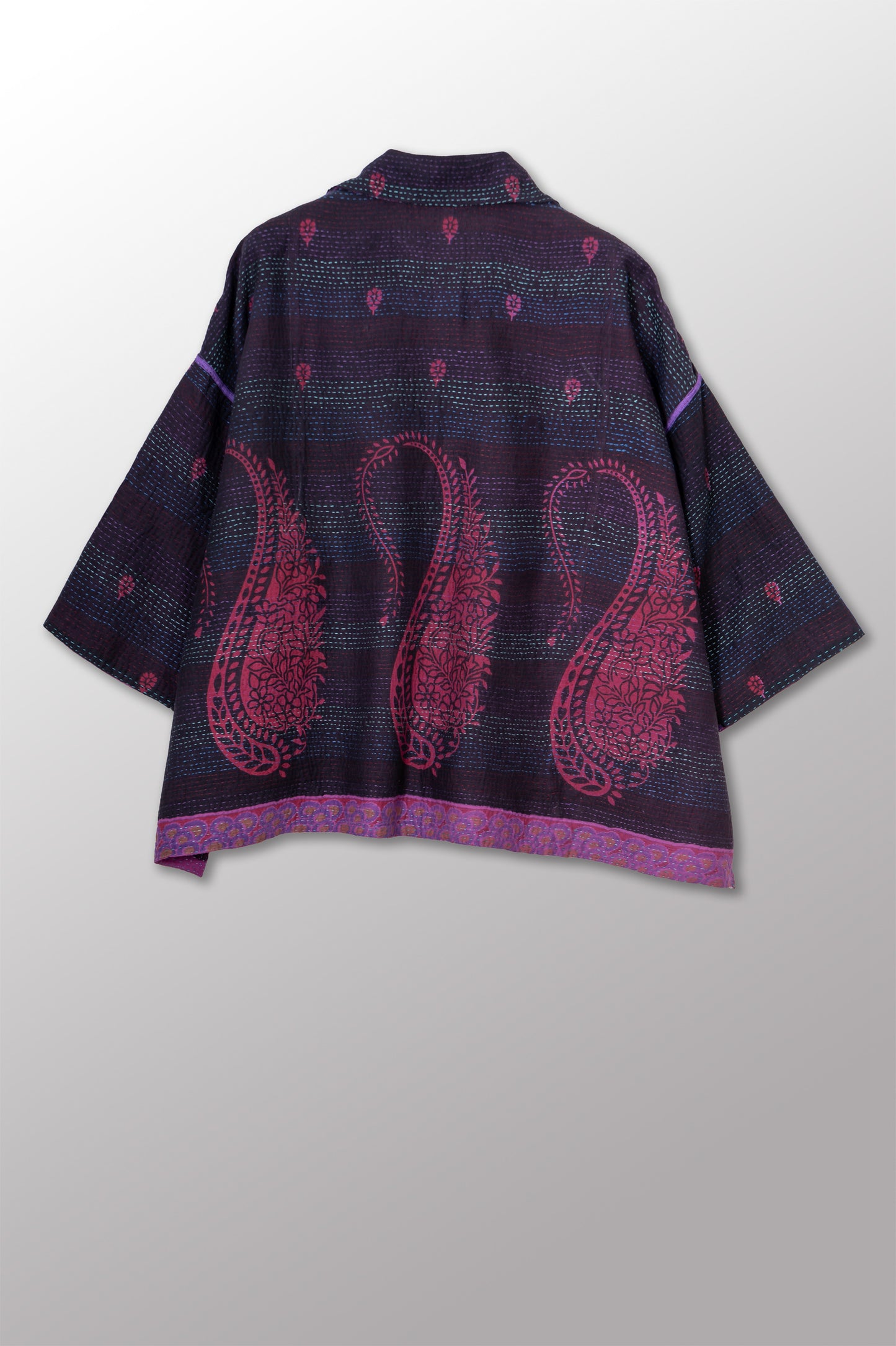 VINTAGE COTTON & NEW VOILE KANTHA CROPPED TENT SHIRT - cn2596-0003a -