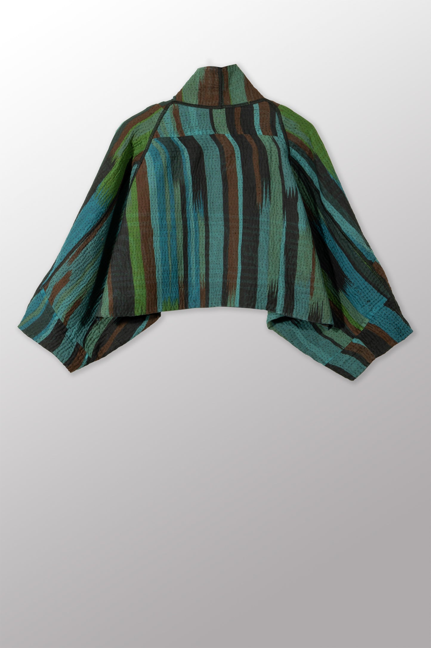 IKAT STRIPE KANTHA PUFF SLV. SHRUG - is4062-blu -