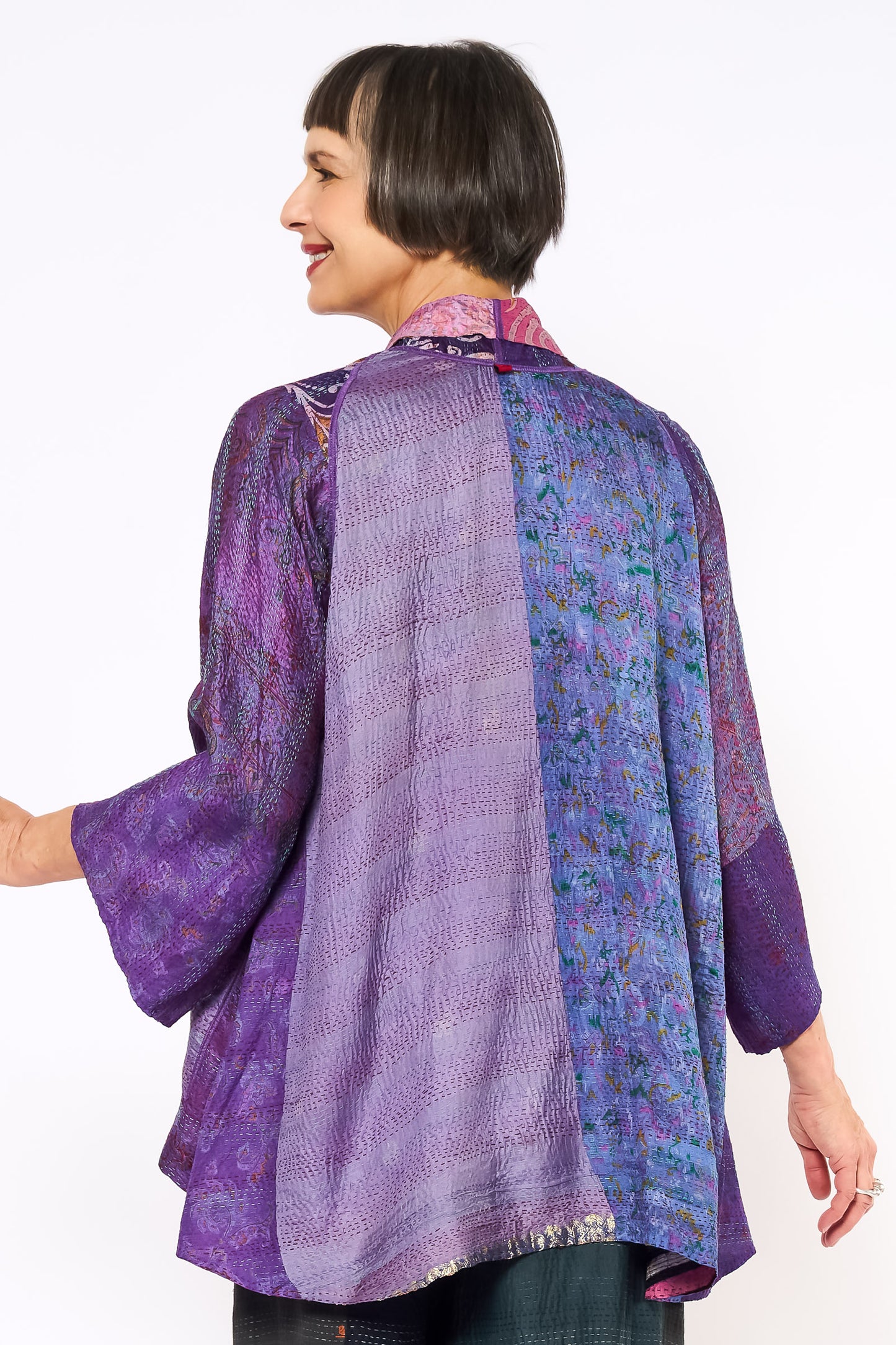 VINTAGE SILK KANTHA KIMONO JKT - sv2004-0035a -