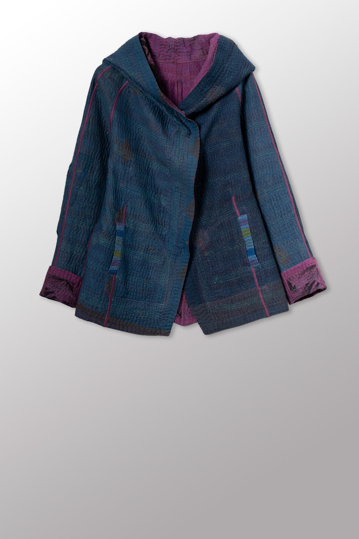 COTTON OVERDYE KANTHA HOODIE JACKET - ov4036-cprp002s -