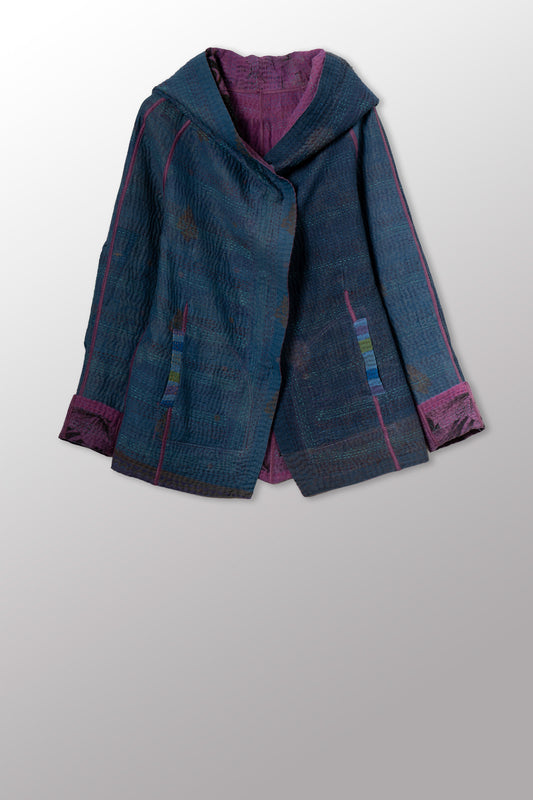 COTTON OVERDYE KANTHA HOODIE JACKET - ov4036-cprp002s -