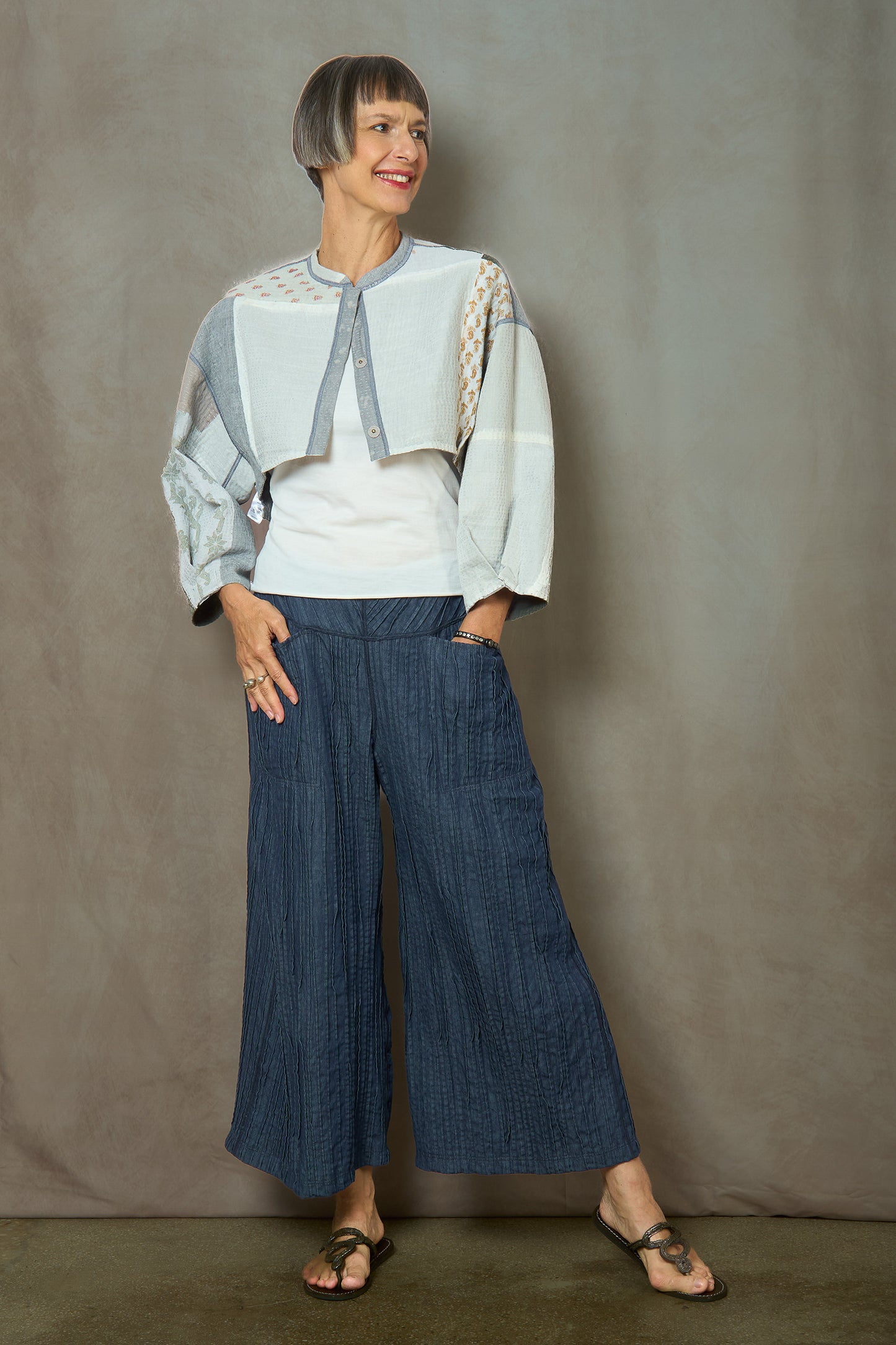 DUCK SUN DYE WITH PATCH KANTHA SLEEVE JACKET - us2090-gry -