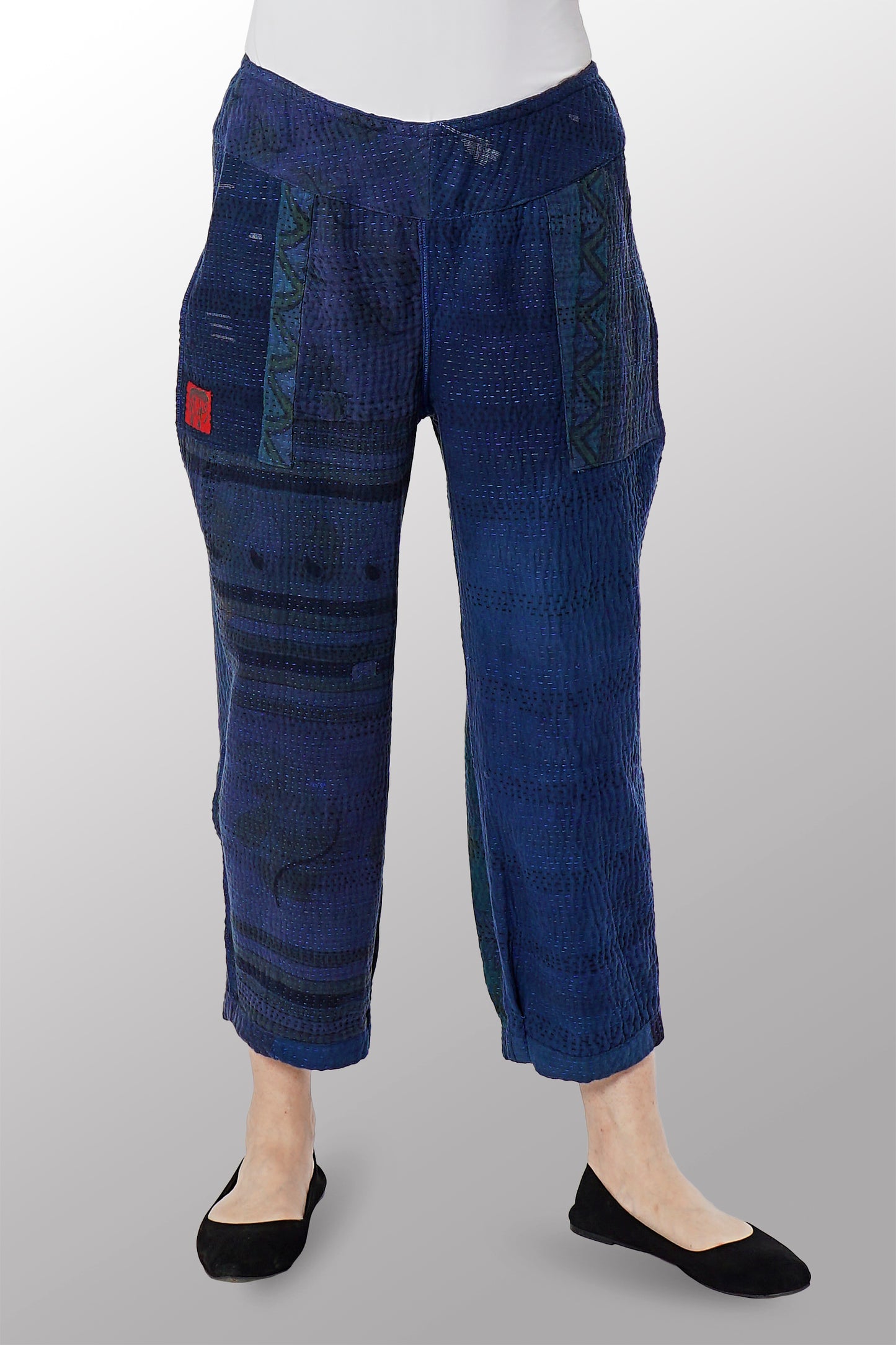 OMBRE PATCHED KANTHA NEW LANTERN PANTS - op4651-nvy -