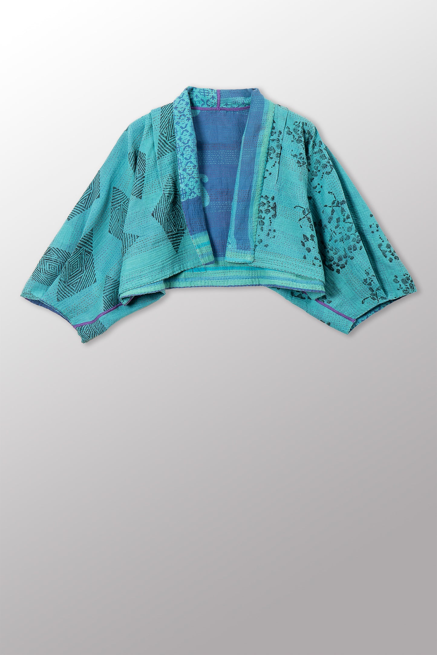 VINTAGE COTTON & NEW VOILE KANTHA PUFF SLV. SHRUG - cn2062-0005a -