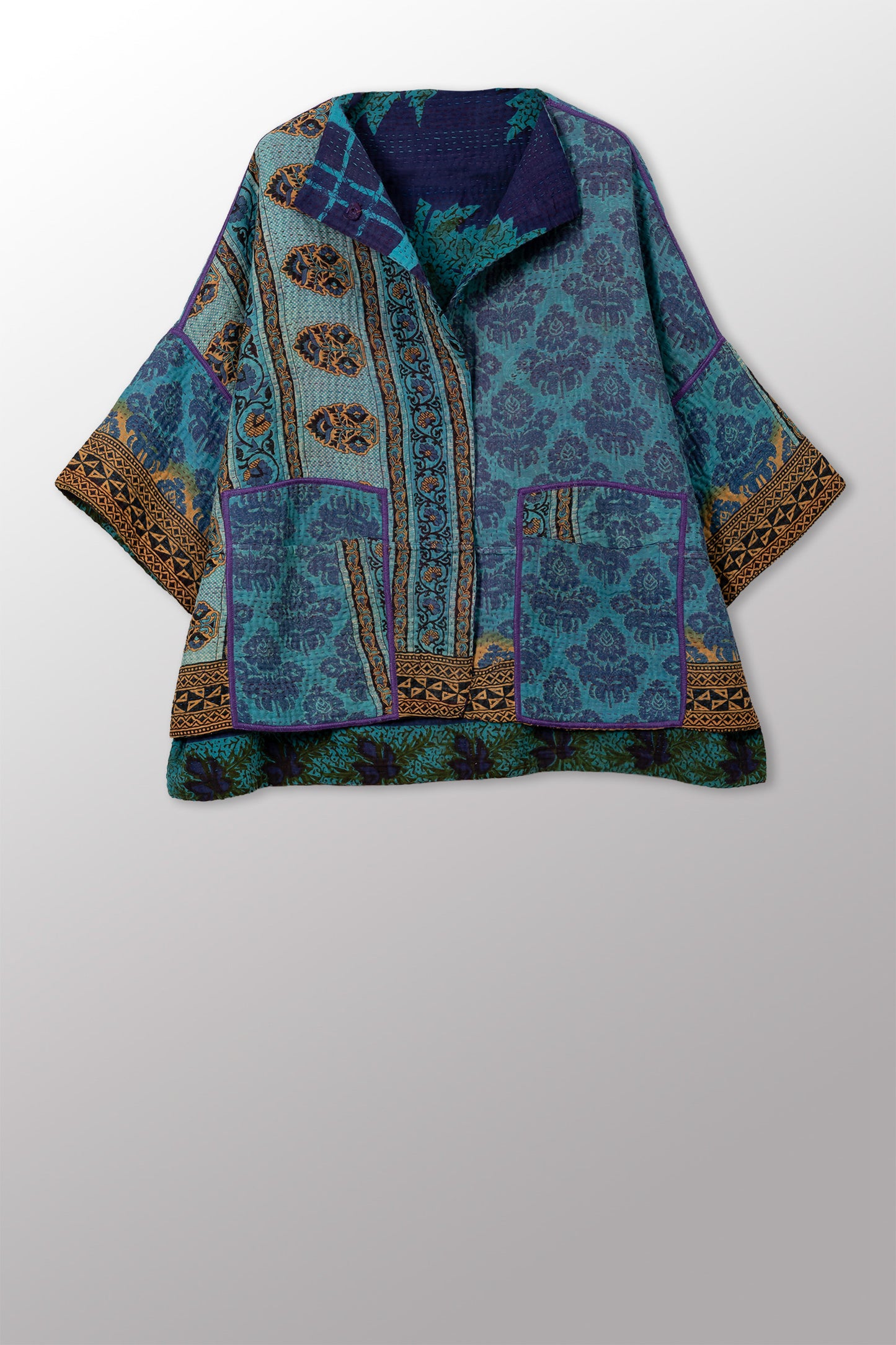 VINTAGE COTTON KANTHA STRAIGHT NECK JKT - cv4058-0017a -