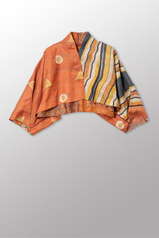 VINTAGE SILK KANTHA PUFF SLV. SHRUG - sv2062-0017a -
